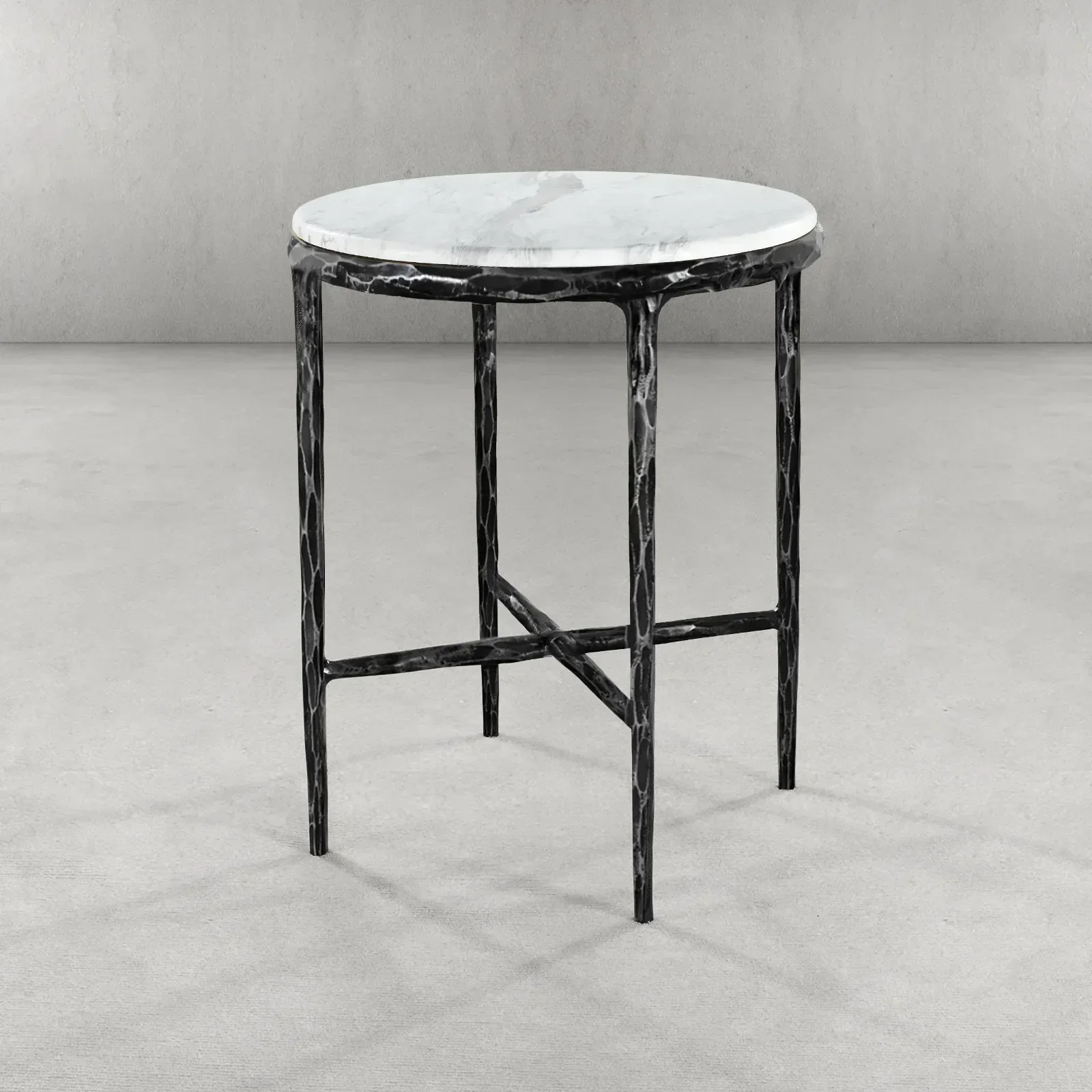 Hand-Forged Metal Round Marble Side Table 18" 22" - Image 9