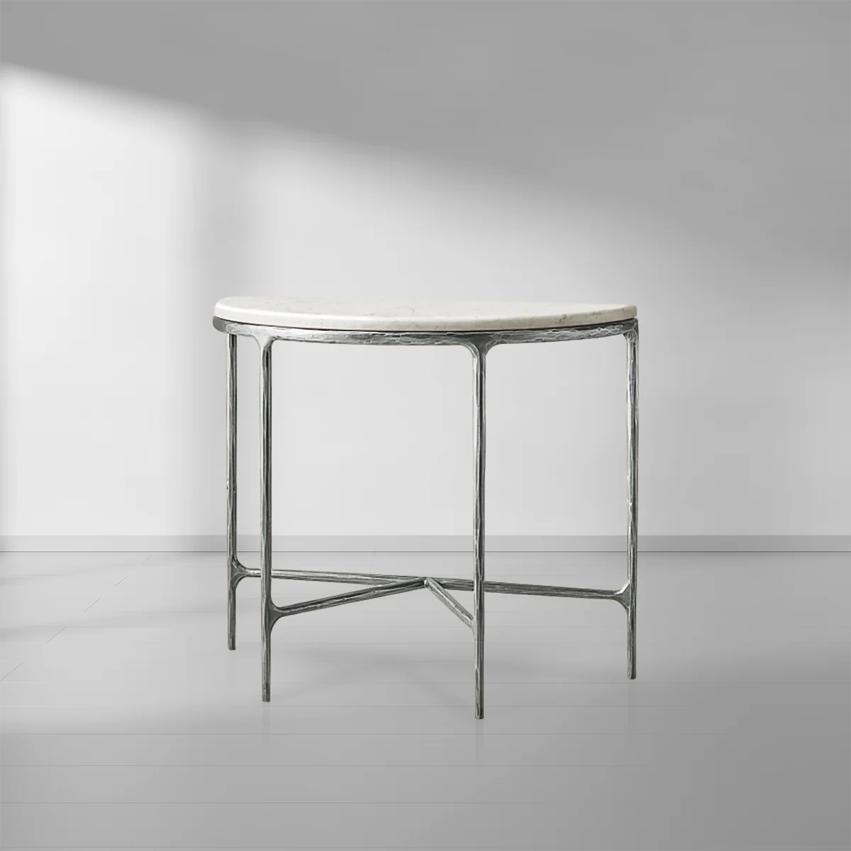 Hand-Forged Metal Semi-Circle Marble Console Table - Image 10