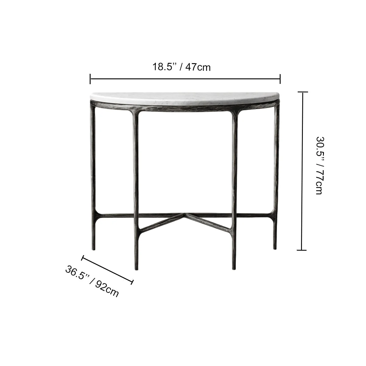 Hand-Forged Metal Semi-Circle Marble Console Table - Image 11