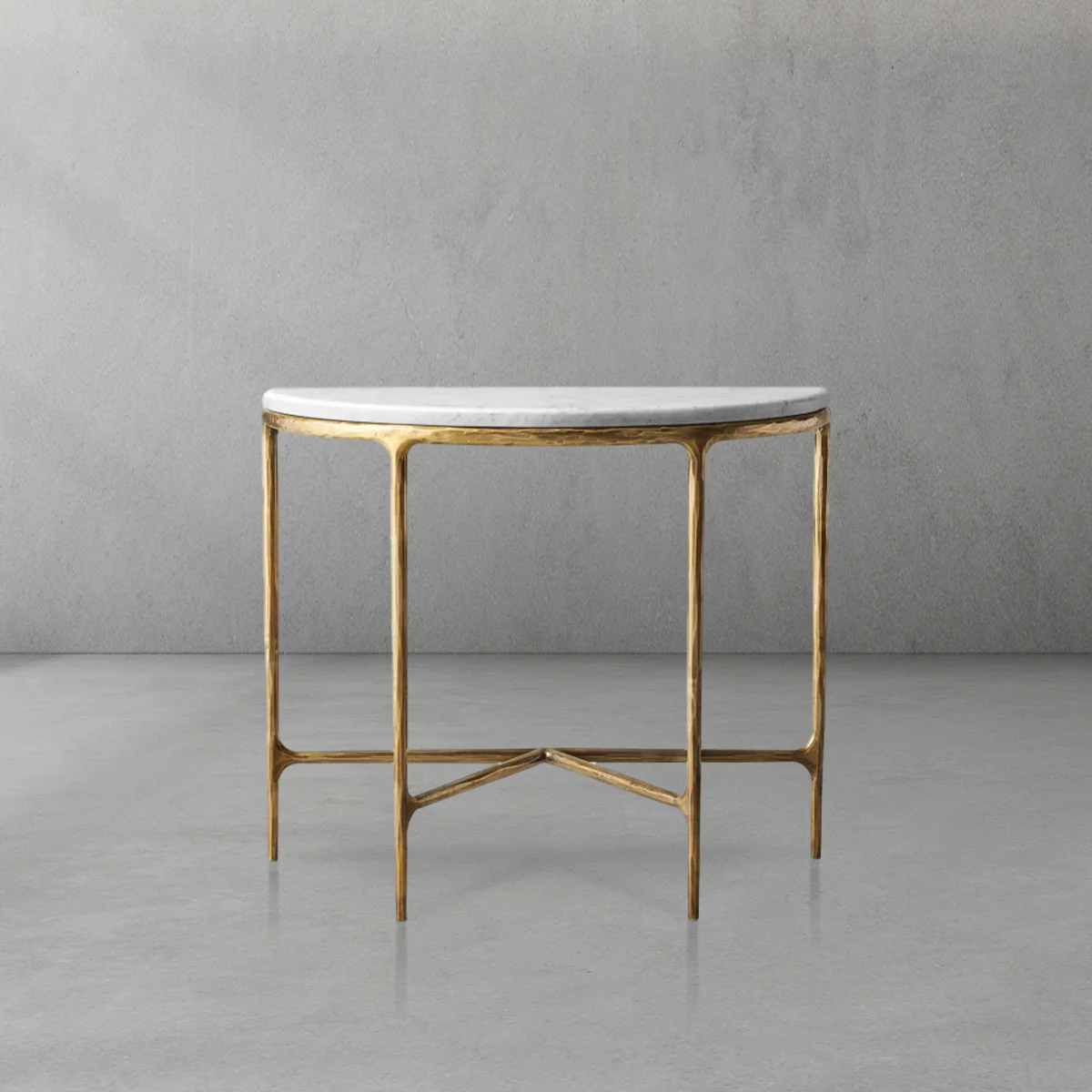 Hand-Forged Metal Semi-Circle Marble Console Table - Image 12