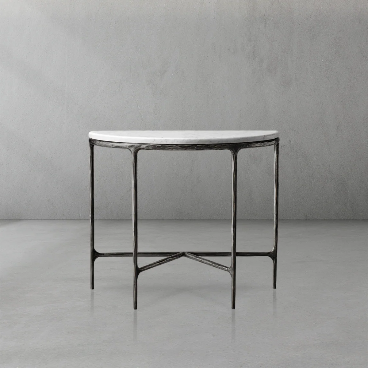 Hand-Forged Metal Semi-Circle Marble Console Table - Image 16