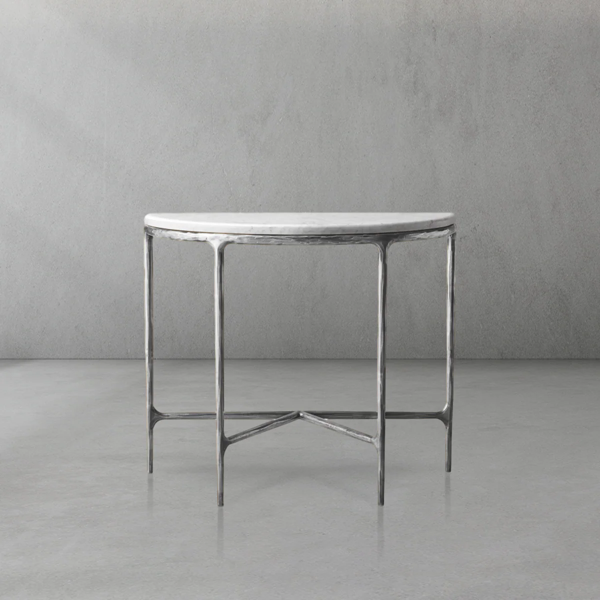 Hand-Forged Metal Semi-Circle Marble Console Table - Image 8