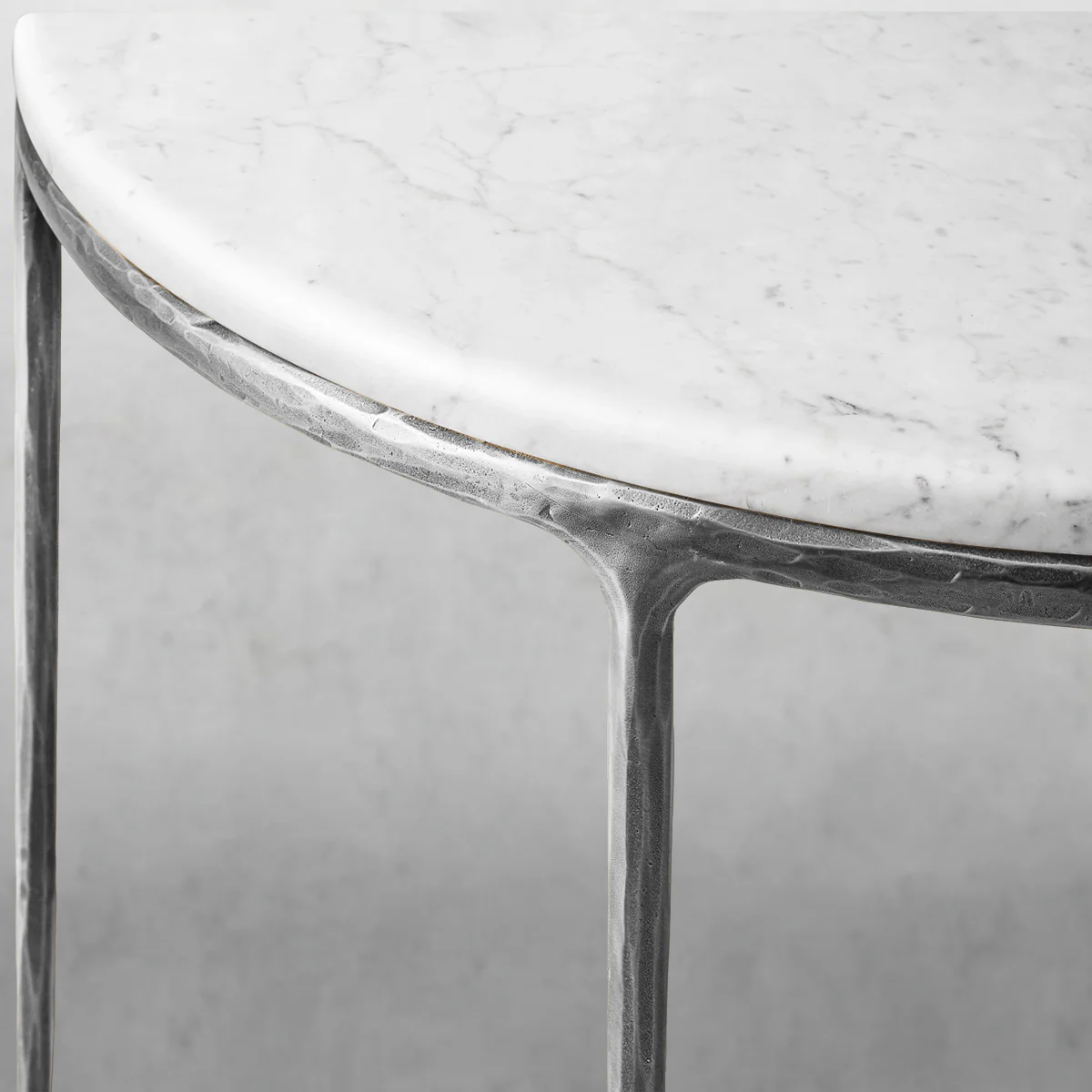 Hand-Forged Metal Semi-Circle Marble Console Table - Image 9
