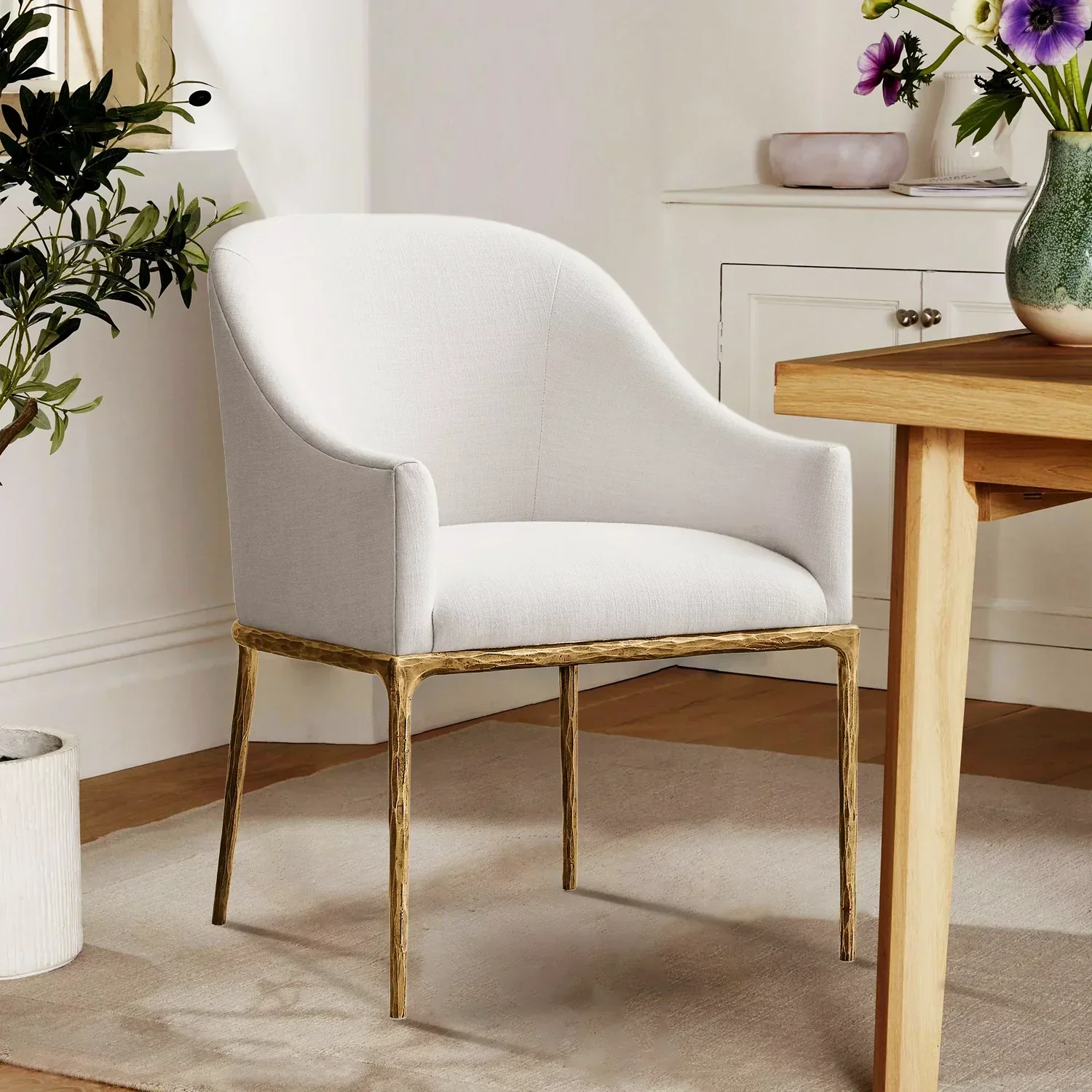 Hand-Forged Metal Slope Fabric Dining Armchair - Image 11