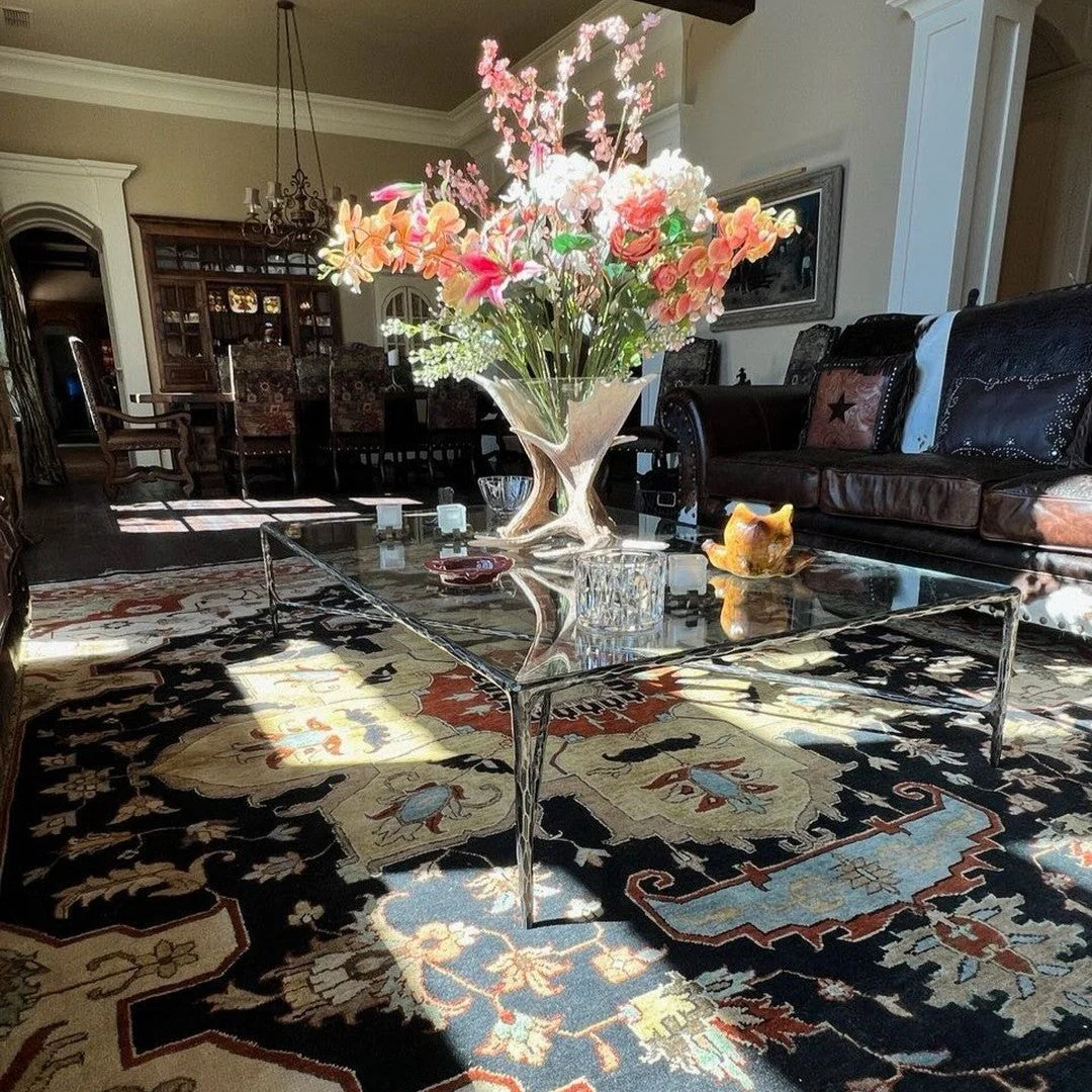 Hand-Forged Metal Square Glass Coffee Table - Image 9
