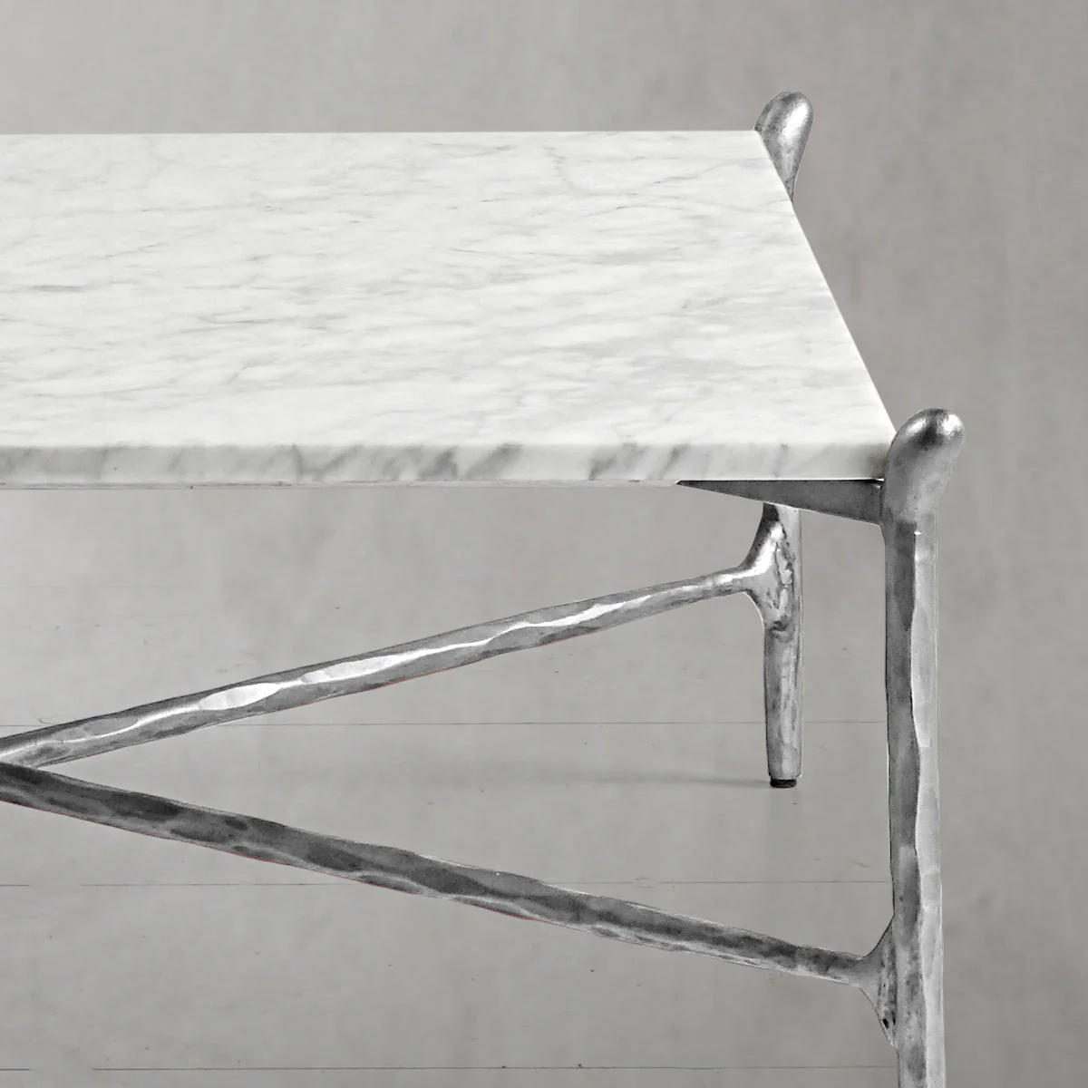 Hand-Forged Metal Square Horn Marble Coffee Table 39" 50" - Image 12