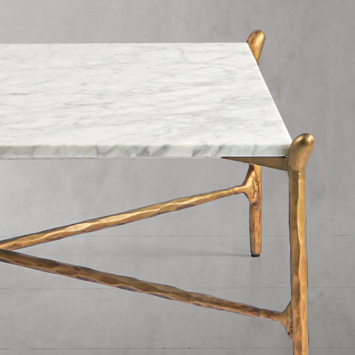 Hand-Forged Metal Square Horn Marble Coffee Table 39" 50" - Image 4