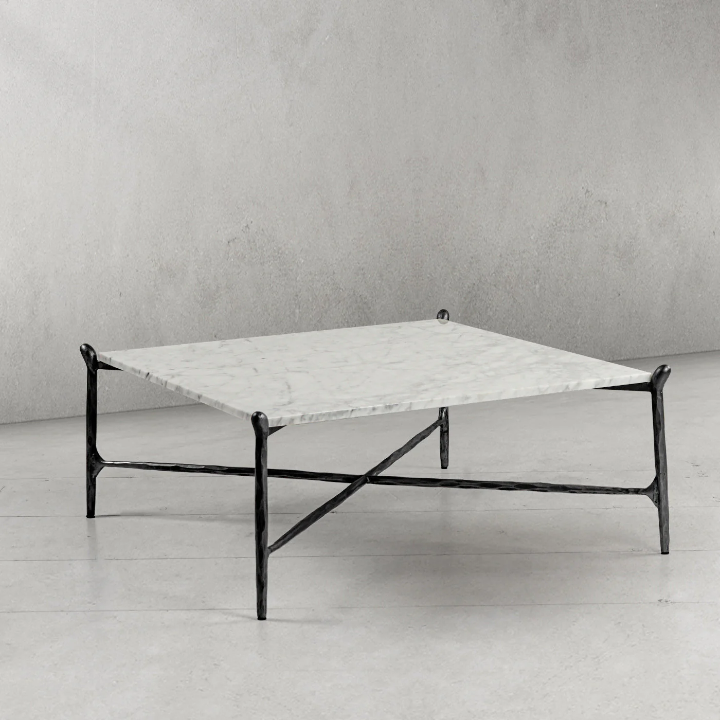 Hand-Forged Metal Square Horn Marble Coffee Table 39" 50" - Image 5