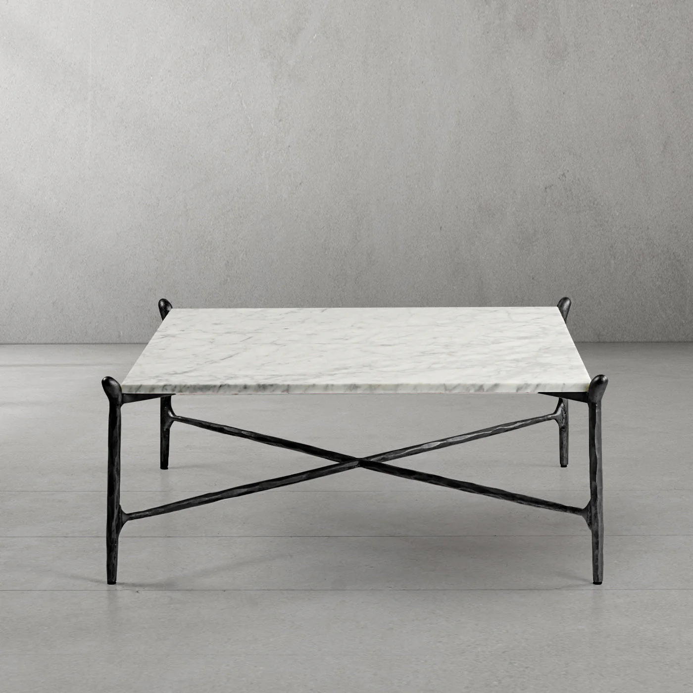 Hand-Forged Metal Square Horn Marble Coffee Table 39" 50" - Image 6