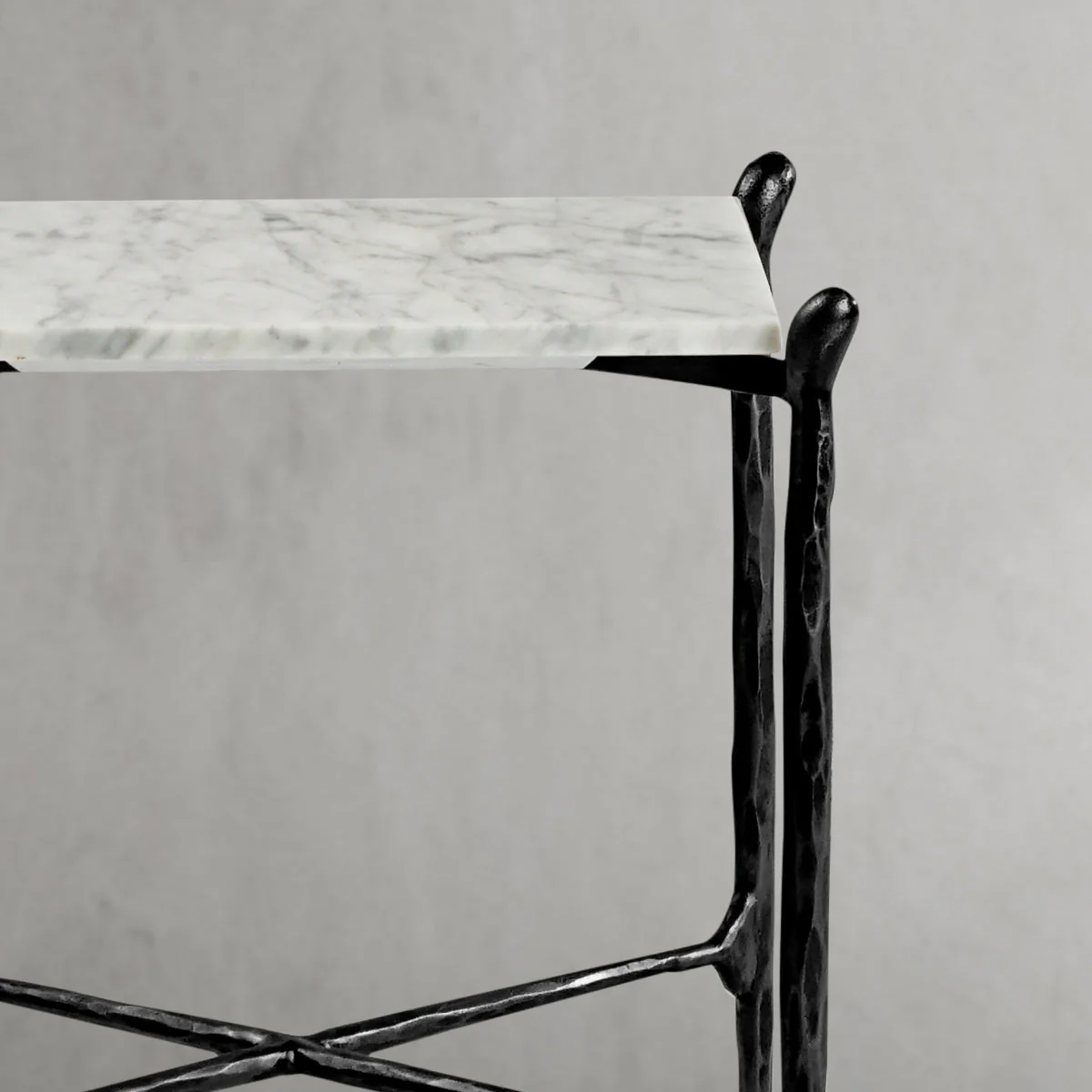 Hand-Forged Metal Square Marble Side Table - Image 10