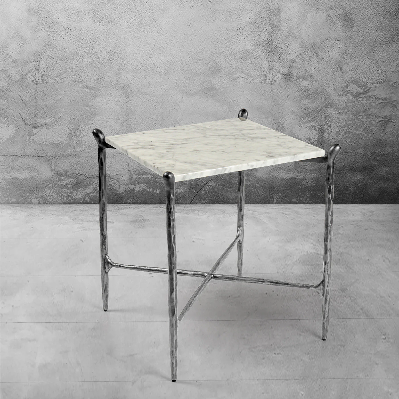 Hand-Forged Metal Square Marble Side Table - Image 12