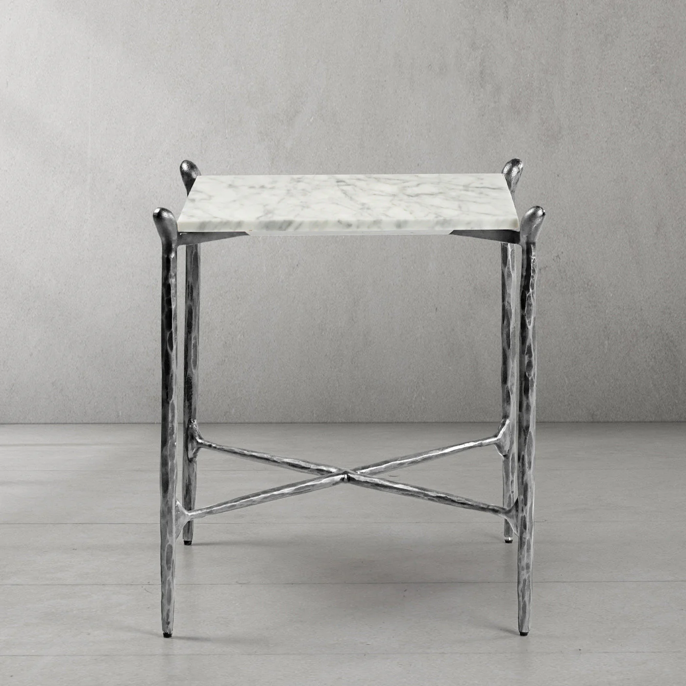 Hand-Forged Metal Square Marble Side Table - Image 13