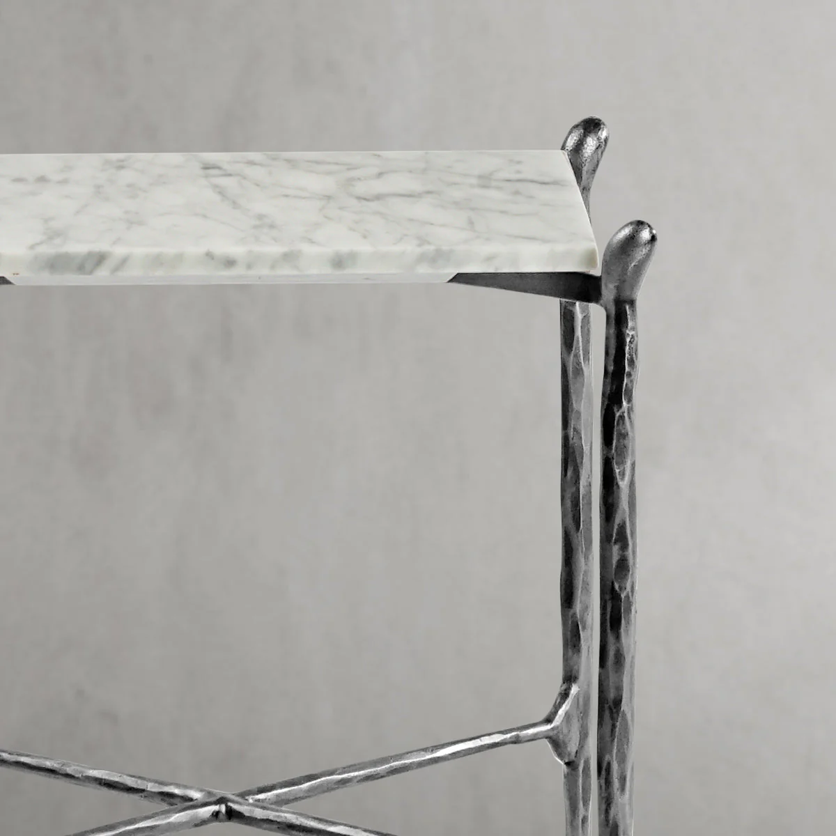 Hand-Forged Metal Square Marble Side Table - Image 15
