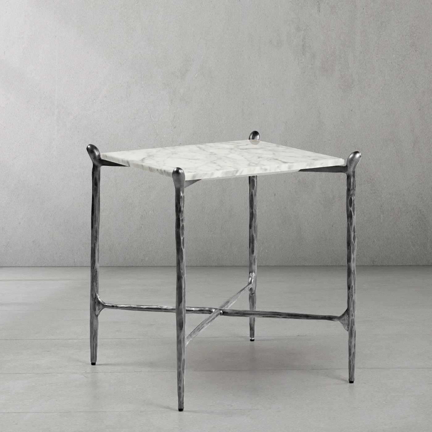 Hand-Forged Metal Square Marble Side Table - Image 18