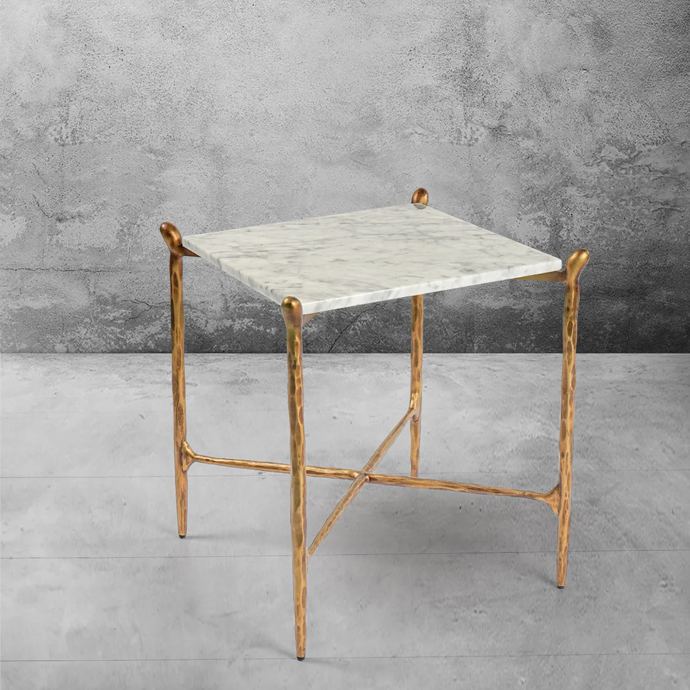 Hand-Forged Metal Square Marble Side Table - Image 2