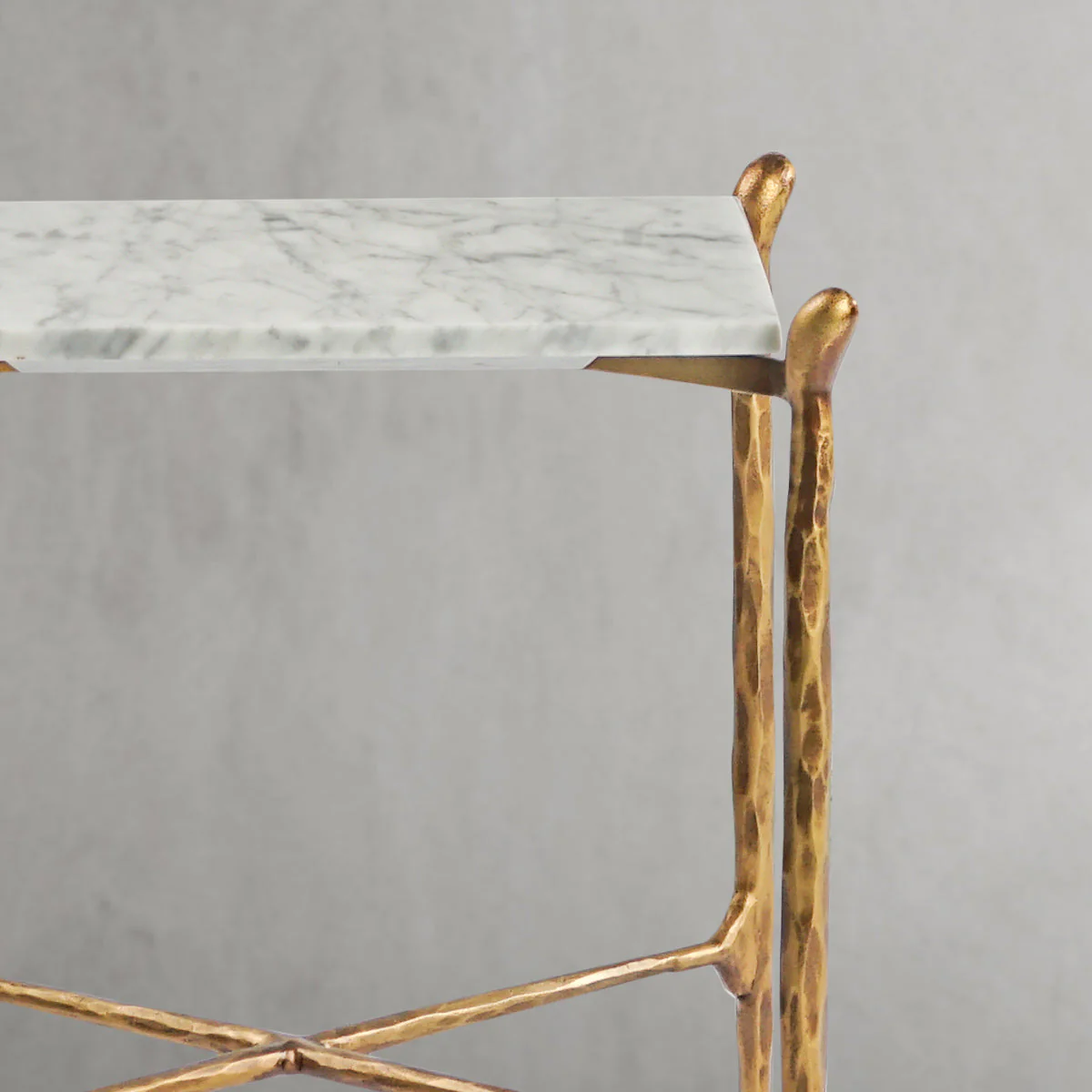 Hand-Forged Metal Square Marble Side Table - Image 4