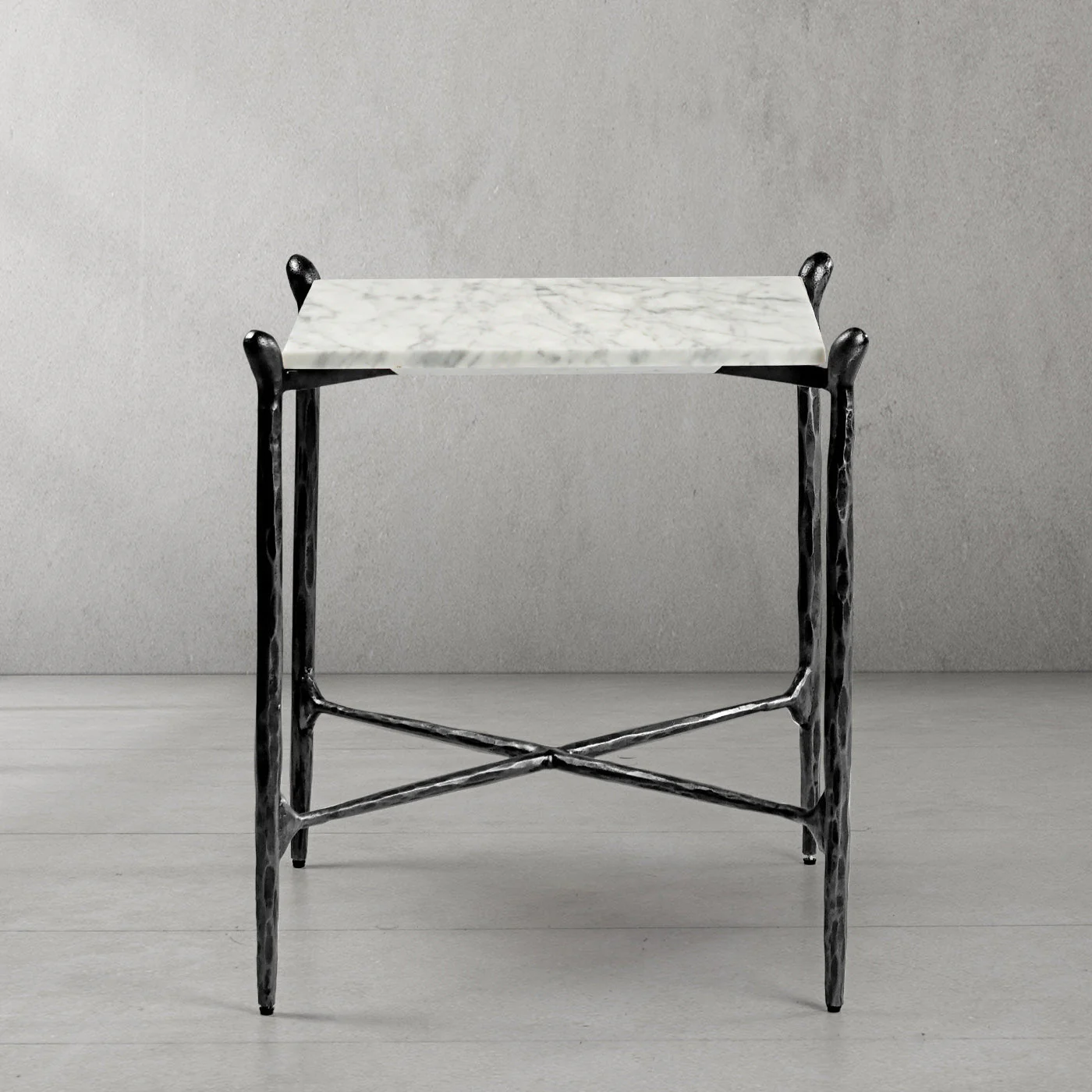 Hand-Forged Metal Square Marble Side Table - Image 6