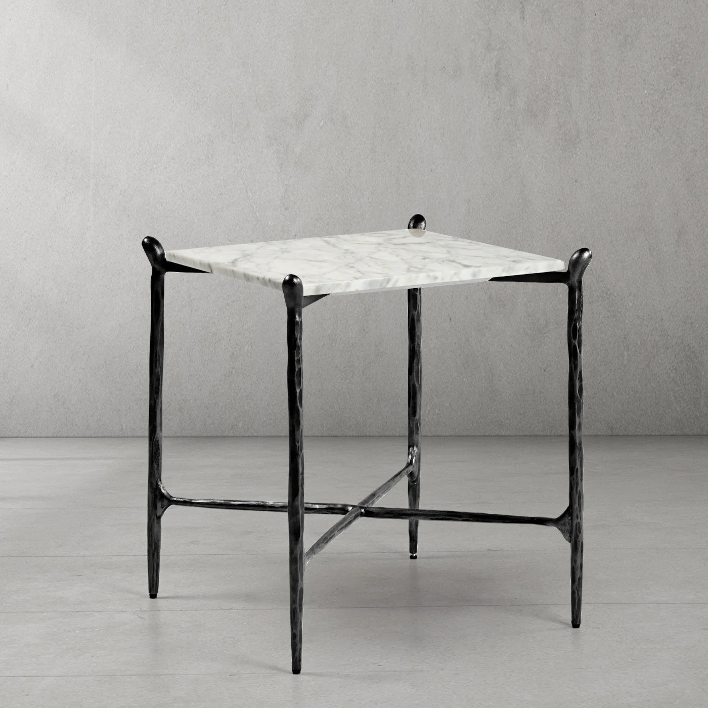Hand-Forged Metal Square Marble Side Table - Image 7