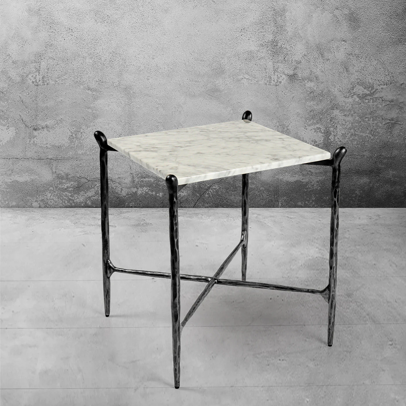Hand-Forged Metal Square Marble Side Table - Image 8