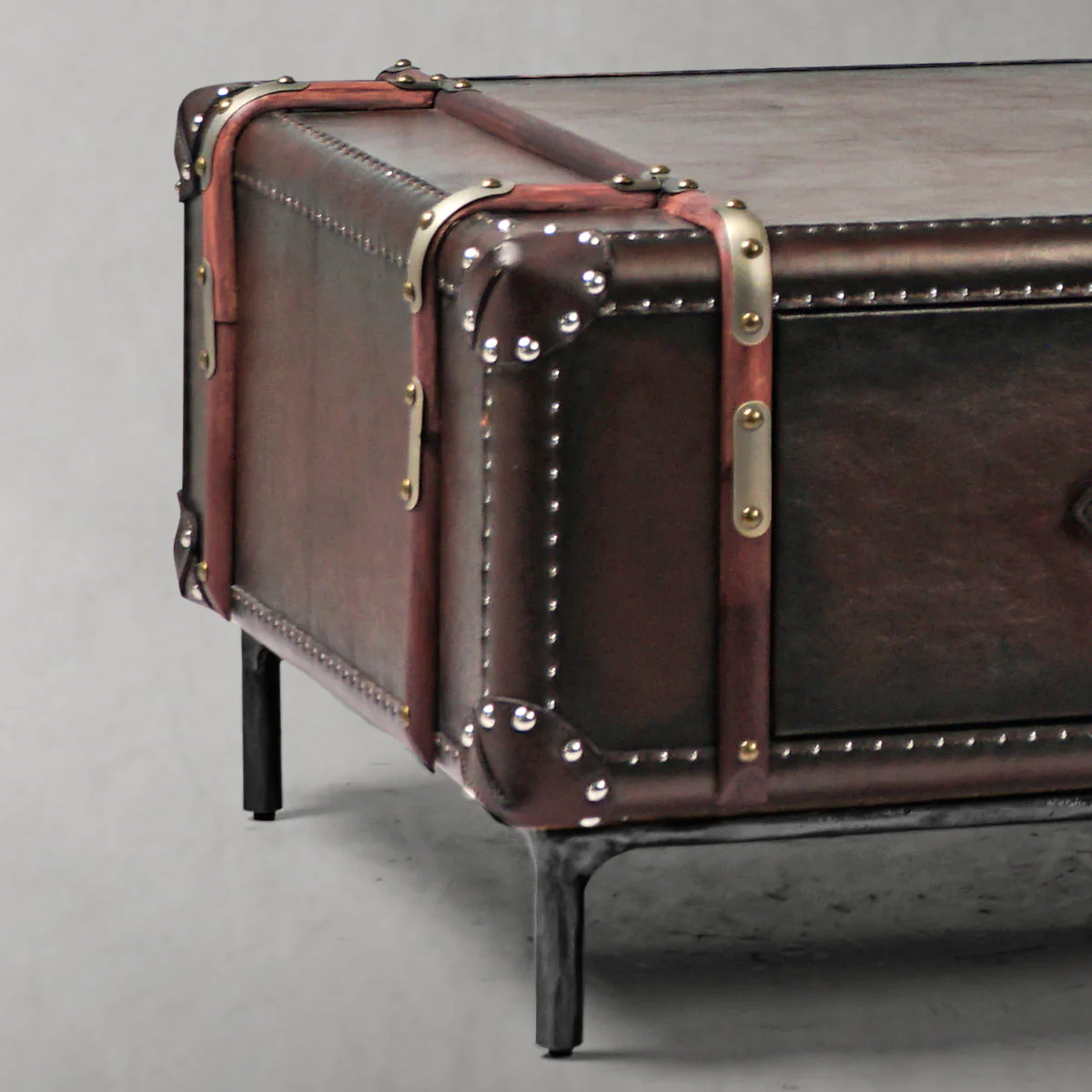 Hand-Forged Metal Vintage Cowhide Rattan Coffee Table - Image 13