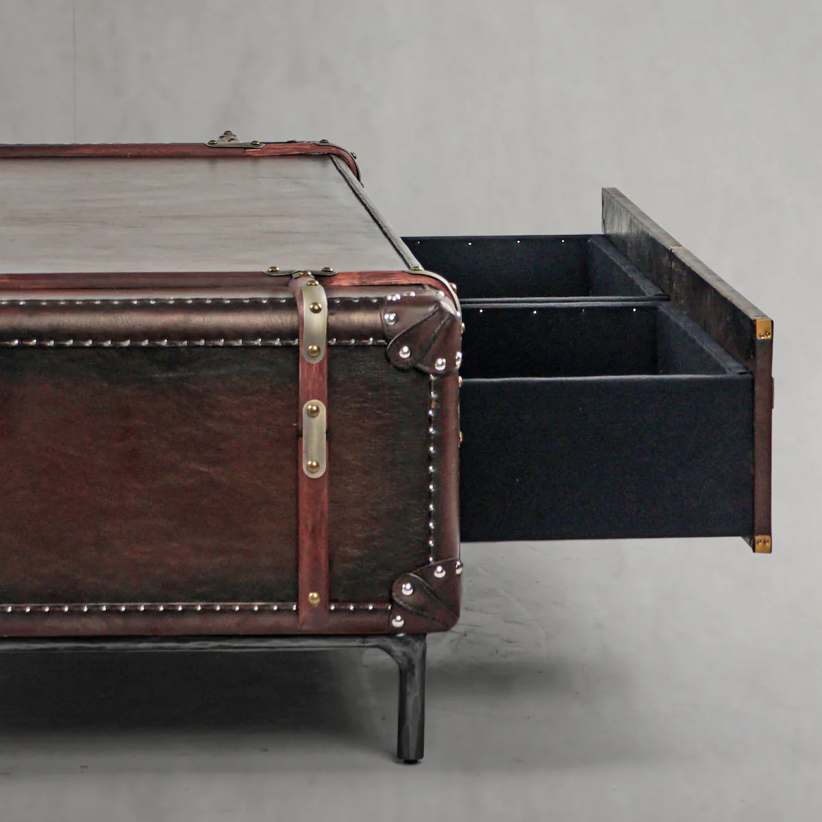 Hand-Forged Metal Vintage Cowhide Rattan Coffee Table - Image 14