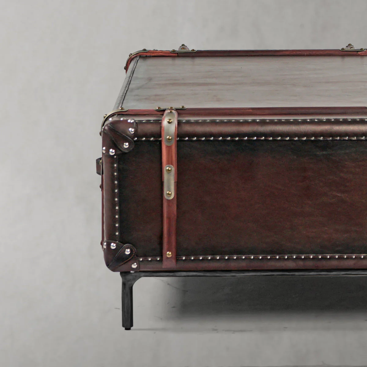 Hand-Forged Metal Vintage Cowhide Rattan Coffee Table - Image 15