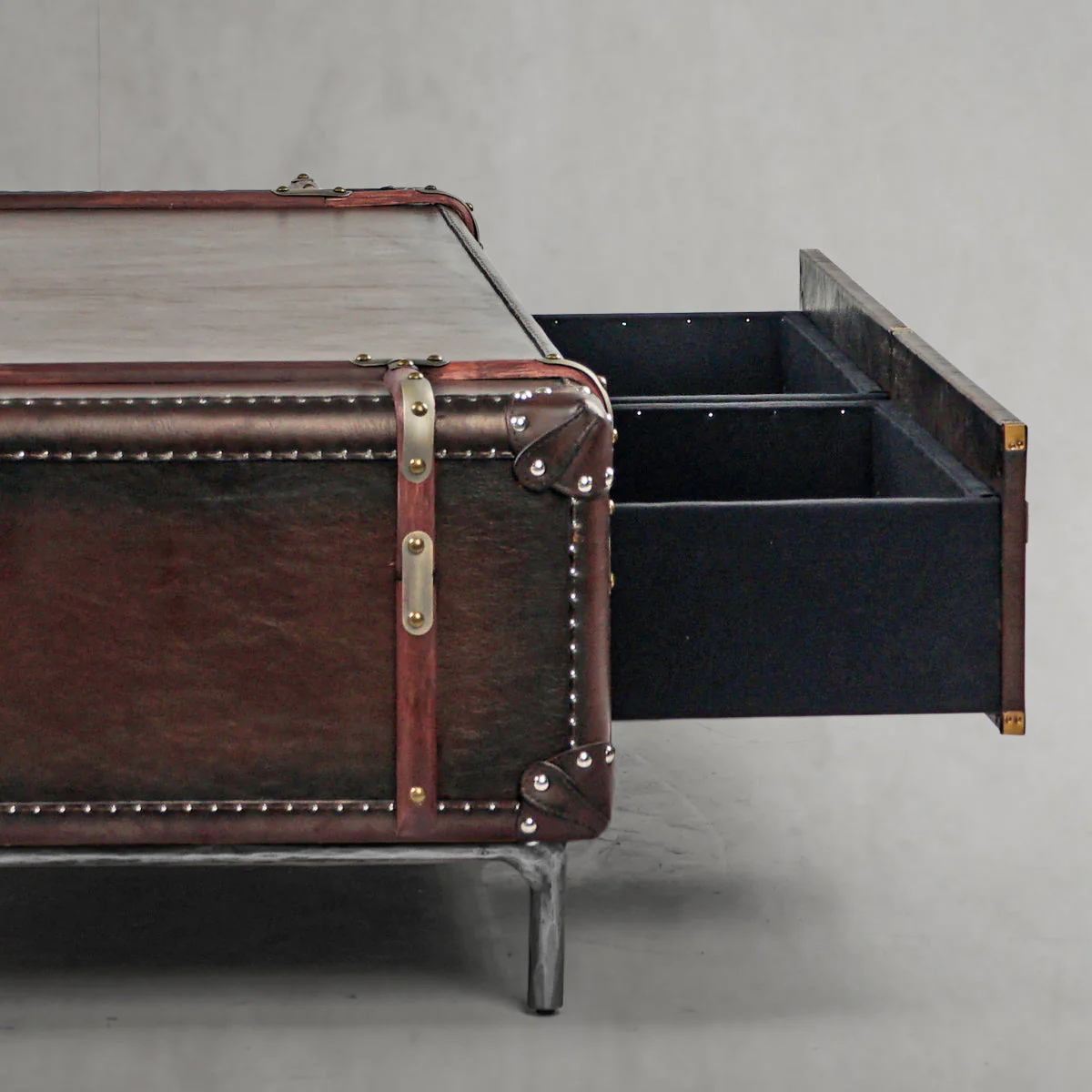 Hand-Forged Metal Vintage Cowhide Rattan Coffee Table - Image 22
