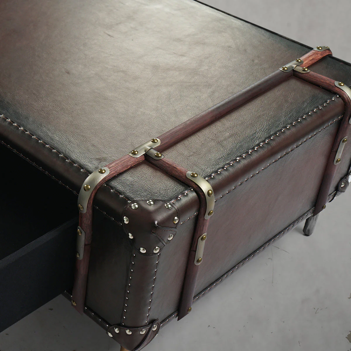 Hand-Forged Metal Vintage Cowhide Rattan Coffee Table - Image 24