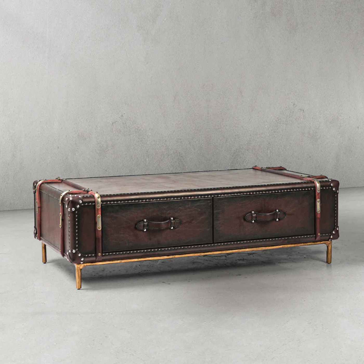 Hand-Forged Metal Vintage Cowhide Rattan Coffee Table - Image 25