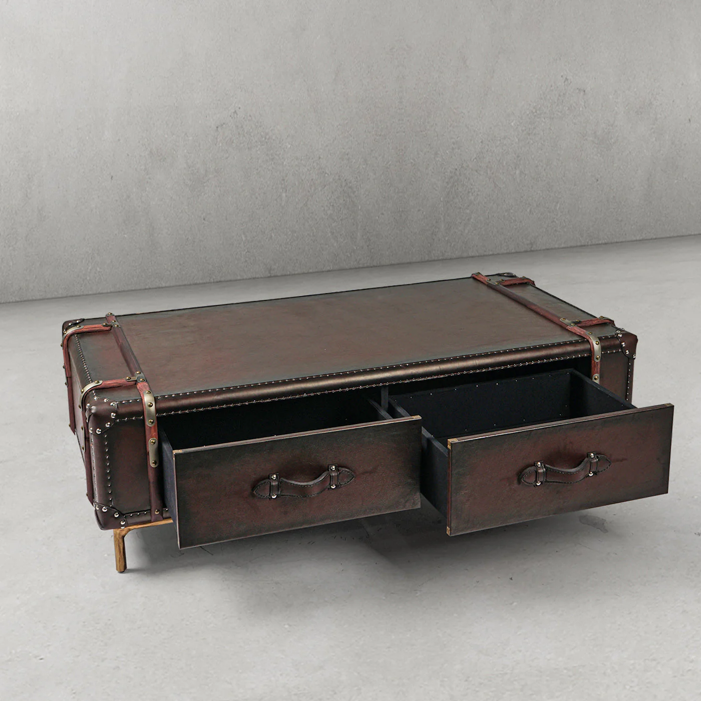 Hand-Forged Metal Vintage Cowhide Rattan Coffee Table - Image 3