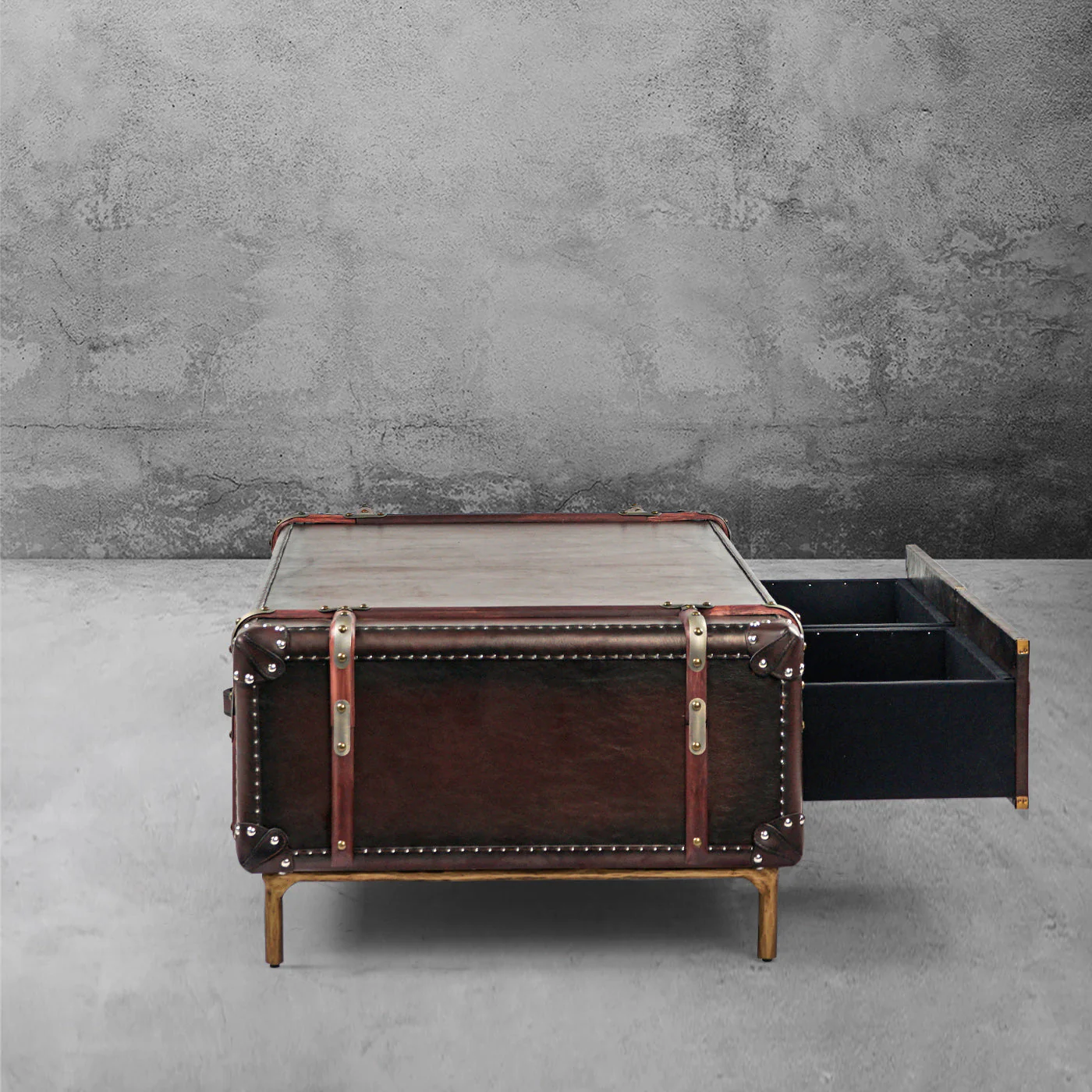 Hand-Forged Metal Vintage Cowhide Rattan Coffee Table - Image 4