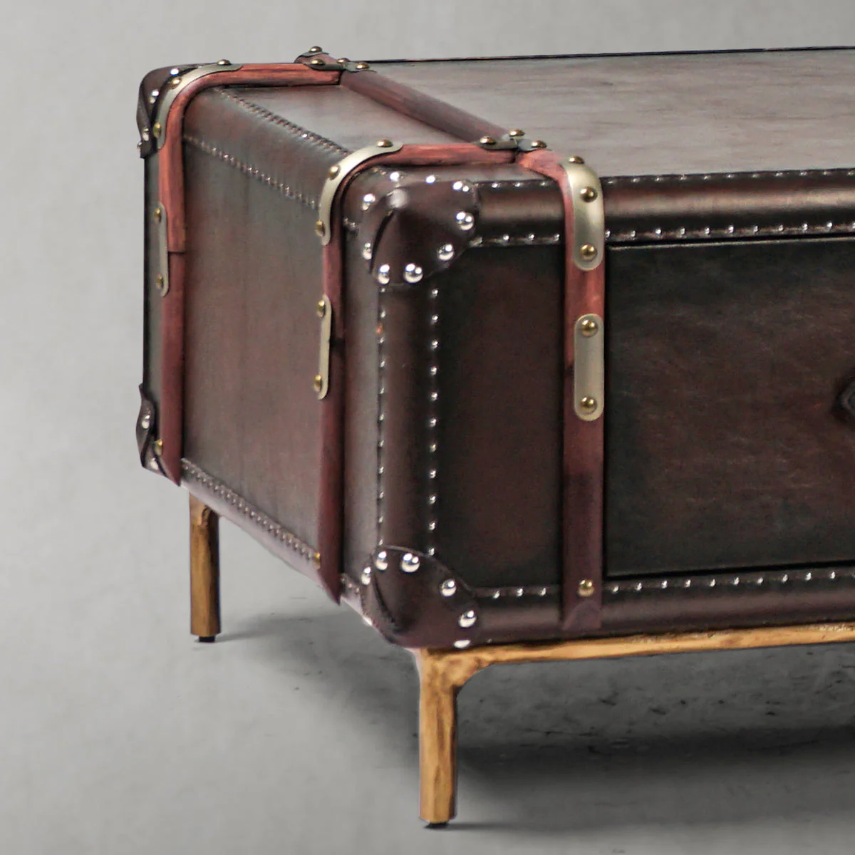 Hand-Forged Metal Vintage Cowhide Rattan Coffee Table - Image 5