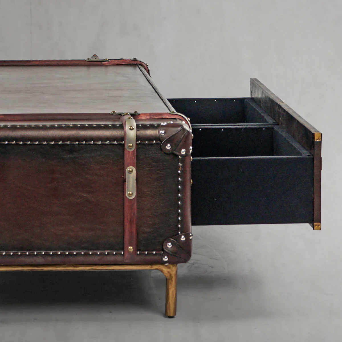 Hand-Forged Metal Vintage Cowhide Rattan Coffee Table - Image 6