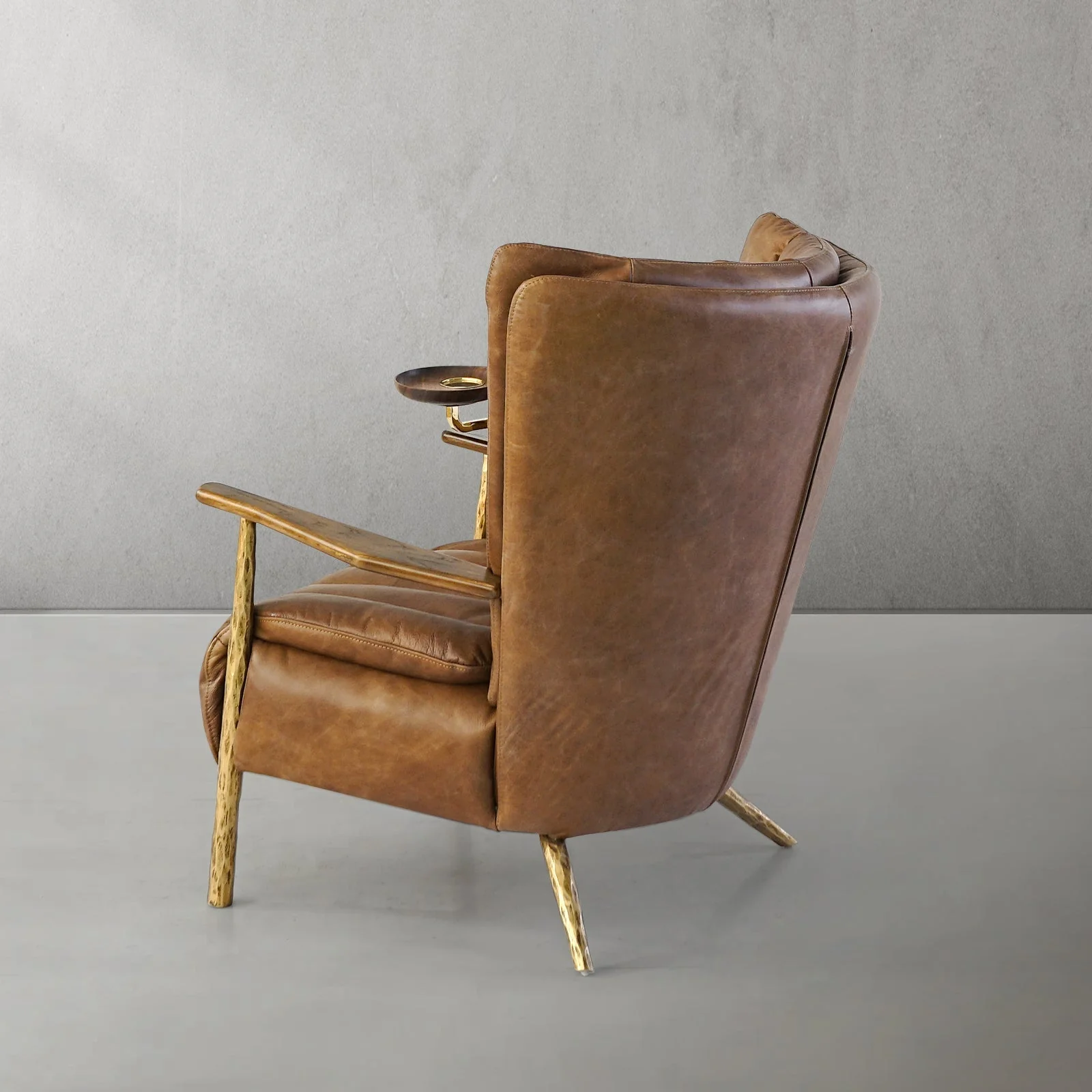 Hand-Forged Metal Vintage Leather Armchair Cigar Chair - Image 21