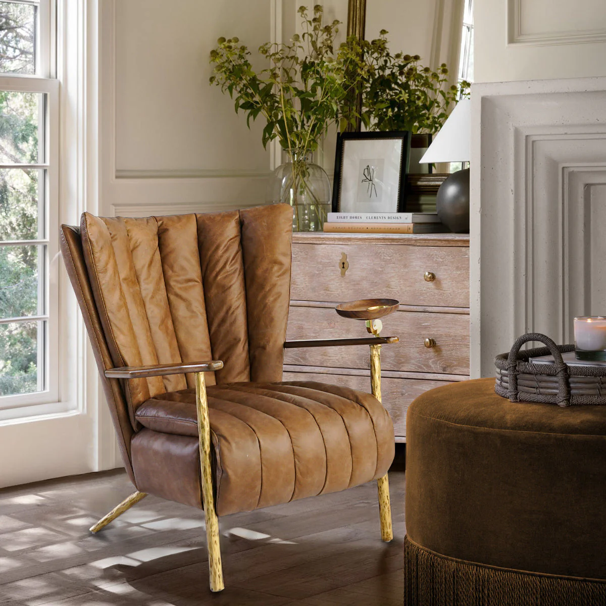 Hand-Forged Metal Vintage Leather Armchair Cigar Chair - Image 4