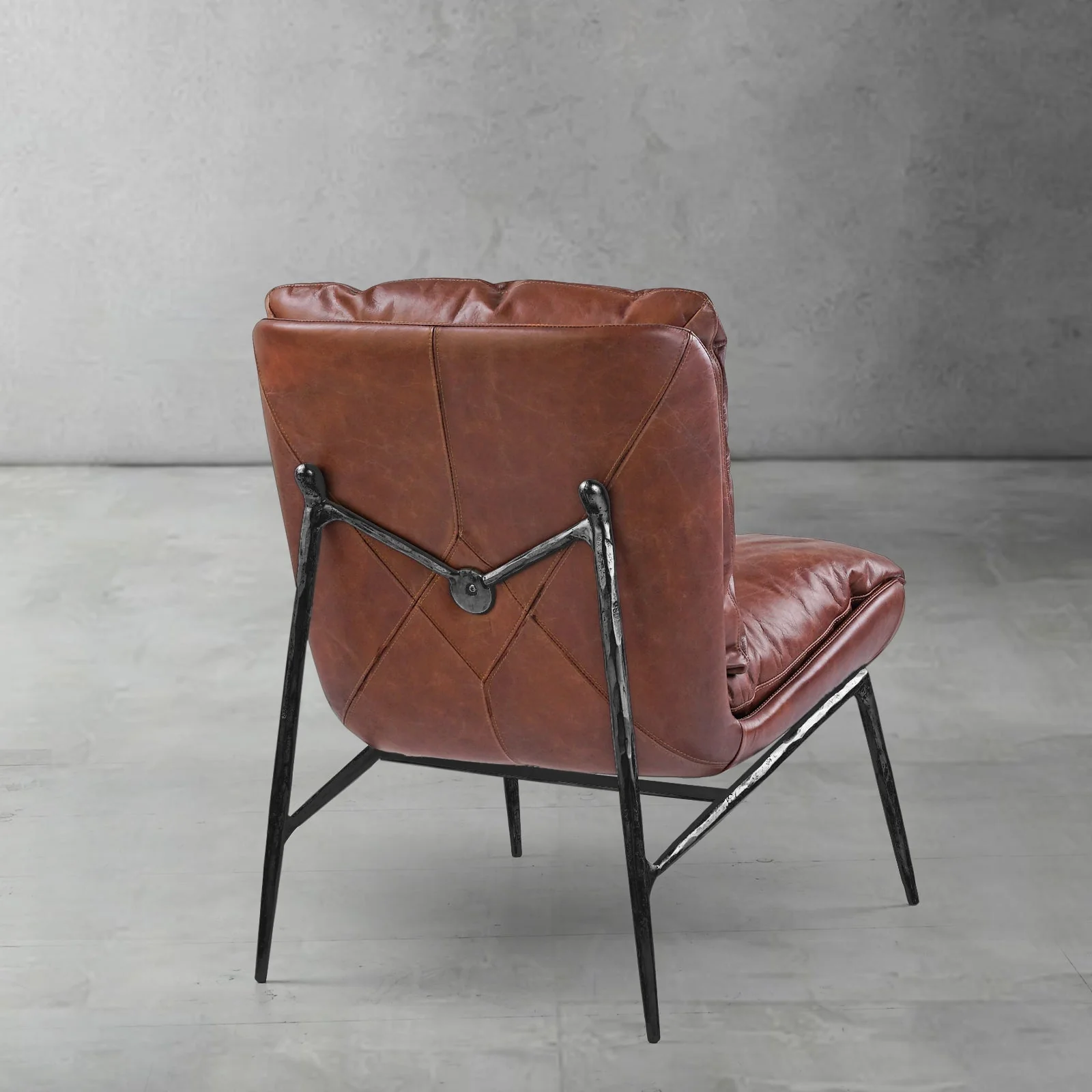Hand-Forged Metal Vintage Leather Armrest Lounge Chair - Image 12