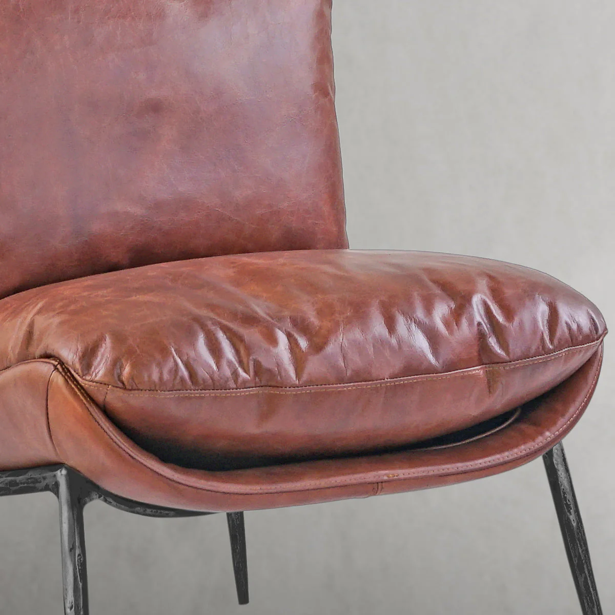 Hand-Forged Metal Vintage Leather Armrest Lounge Chair - Image 15