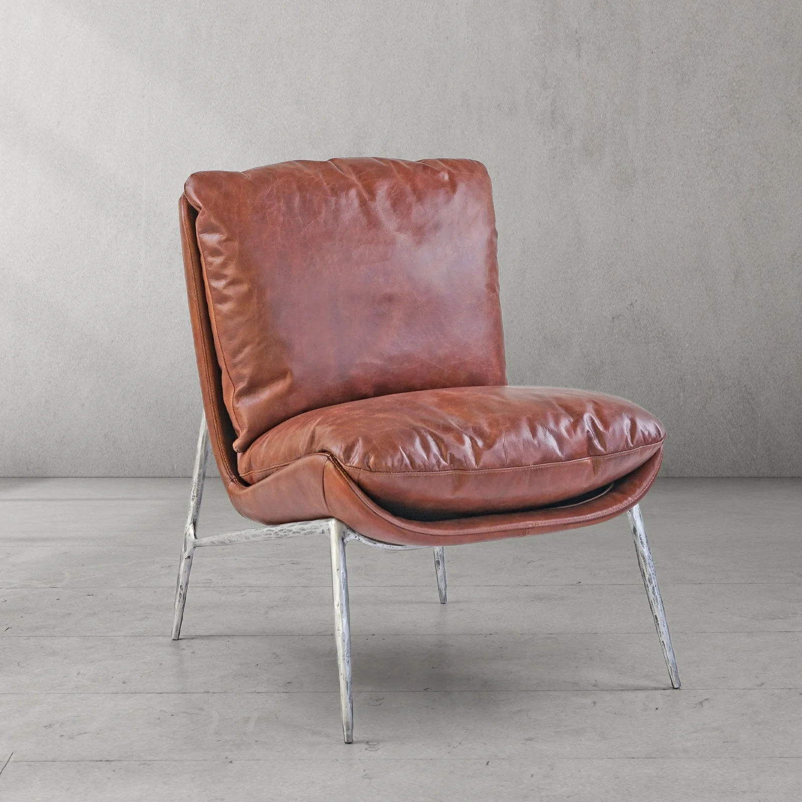 Hand-Forged Metal Vintage Leather Armrest Lounge Chair - Image 17