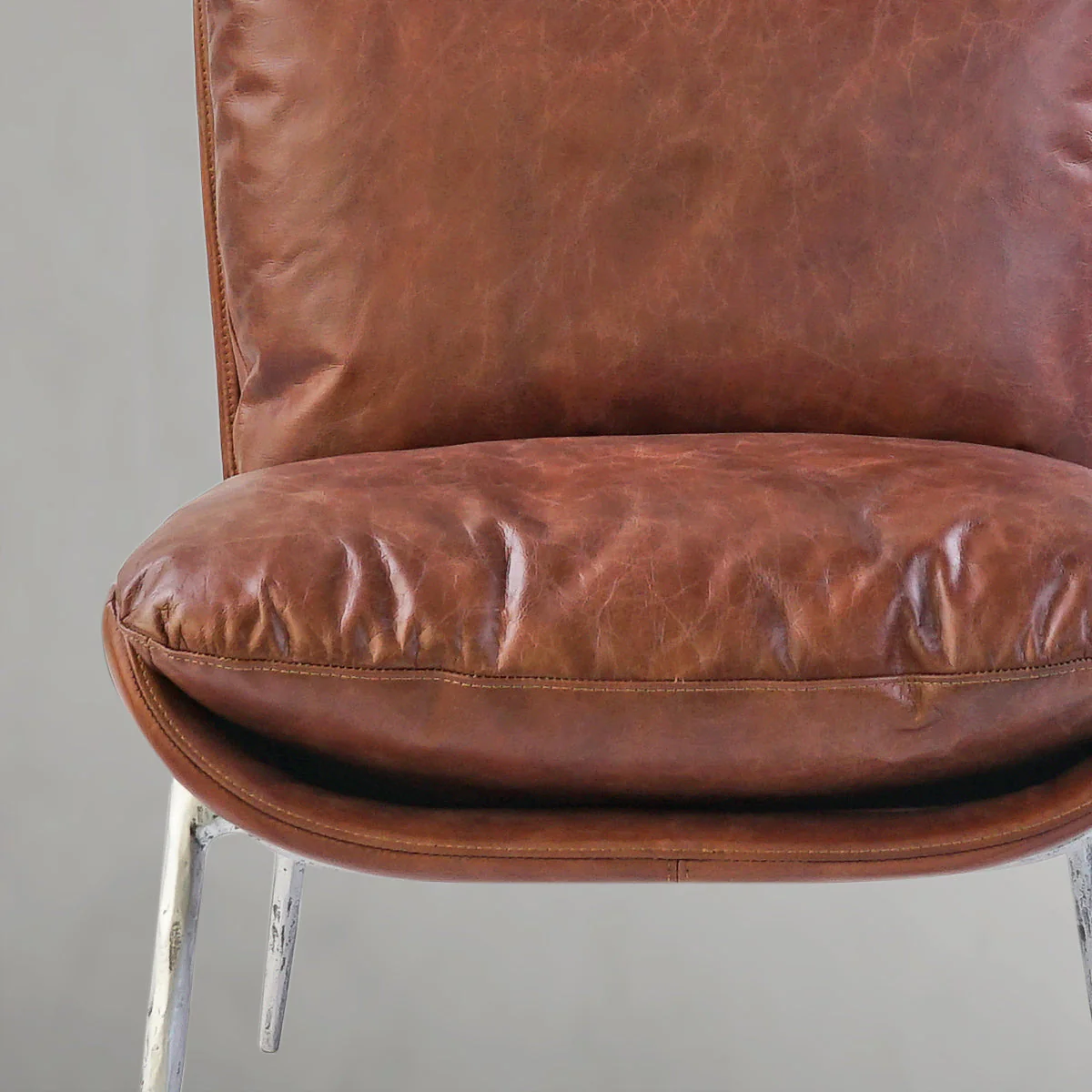 Hand-Forged Metal Vintage Leather Armrest Lounge Chair - Image 22