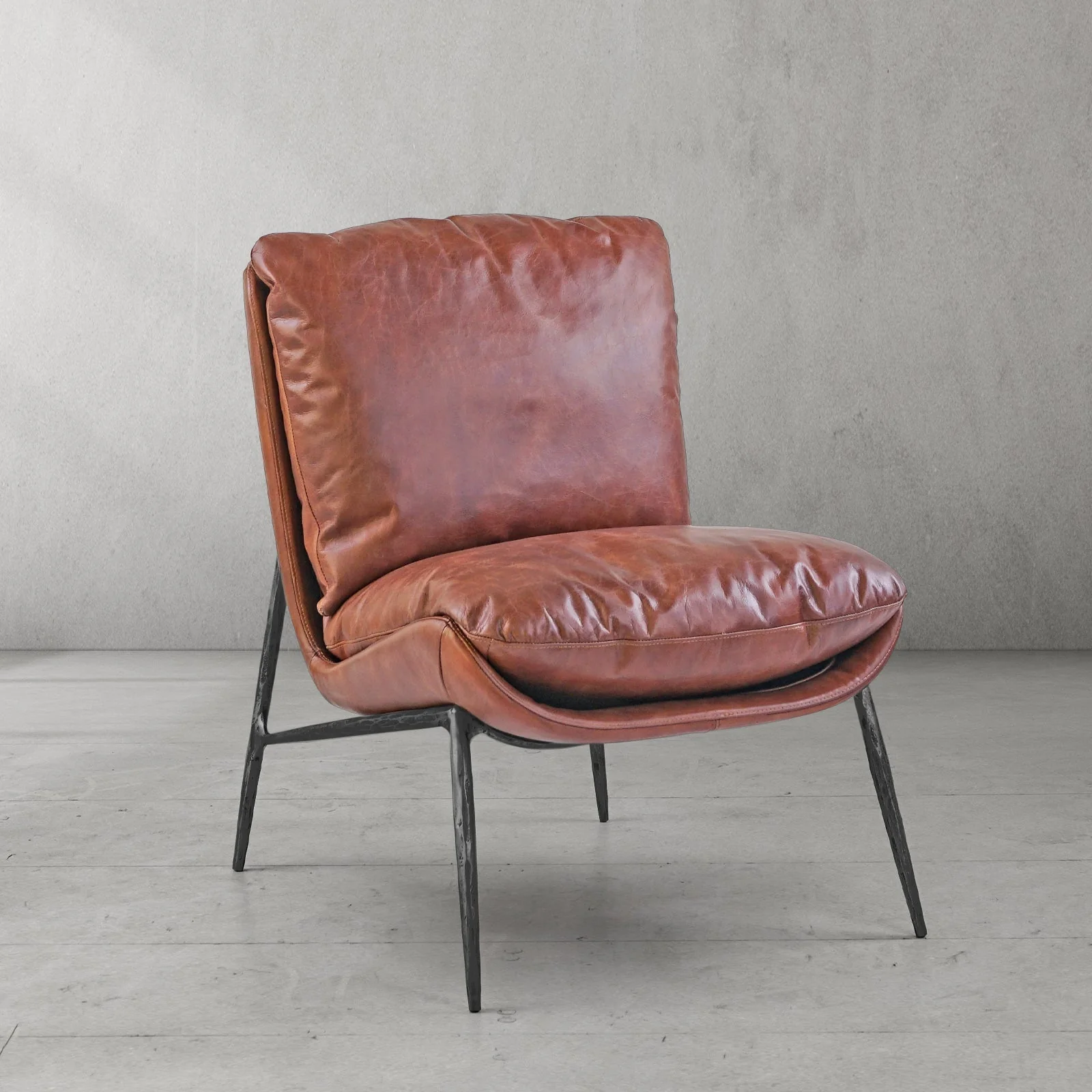 Hand-Forged Metal Vintage Leather Armrest Lounge Chair - Image 29