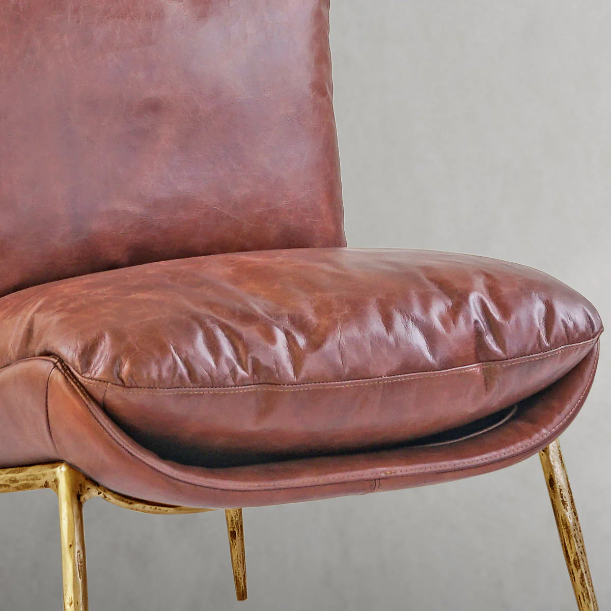 Hand-Forged Metal Vintage Leather Armrest Lounge Chair - Image 7