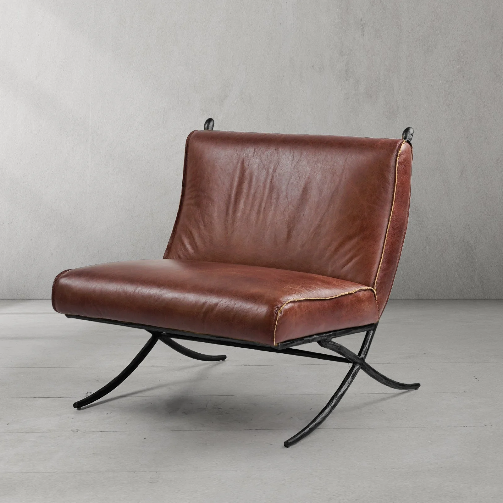 Hand-Forged Metal Vintage Leather Lounge Chair - Image 10
