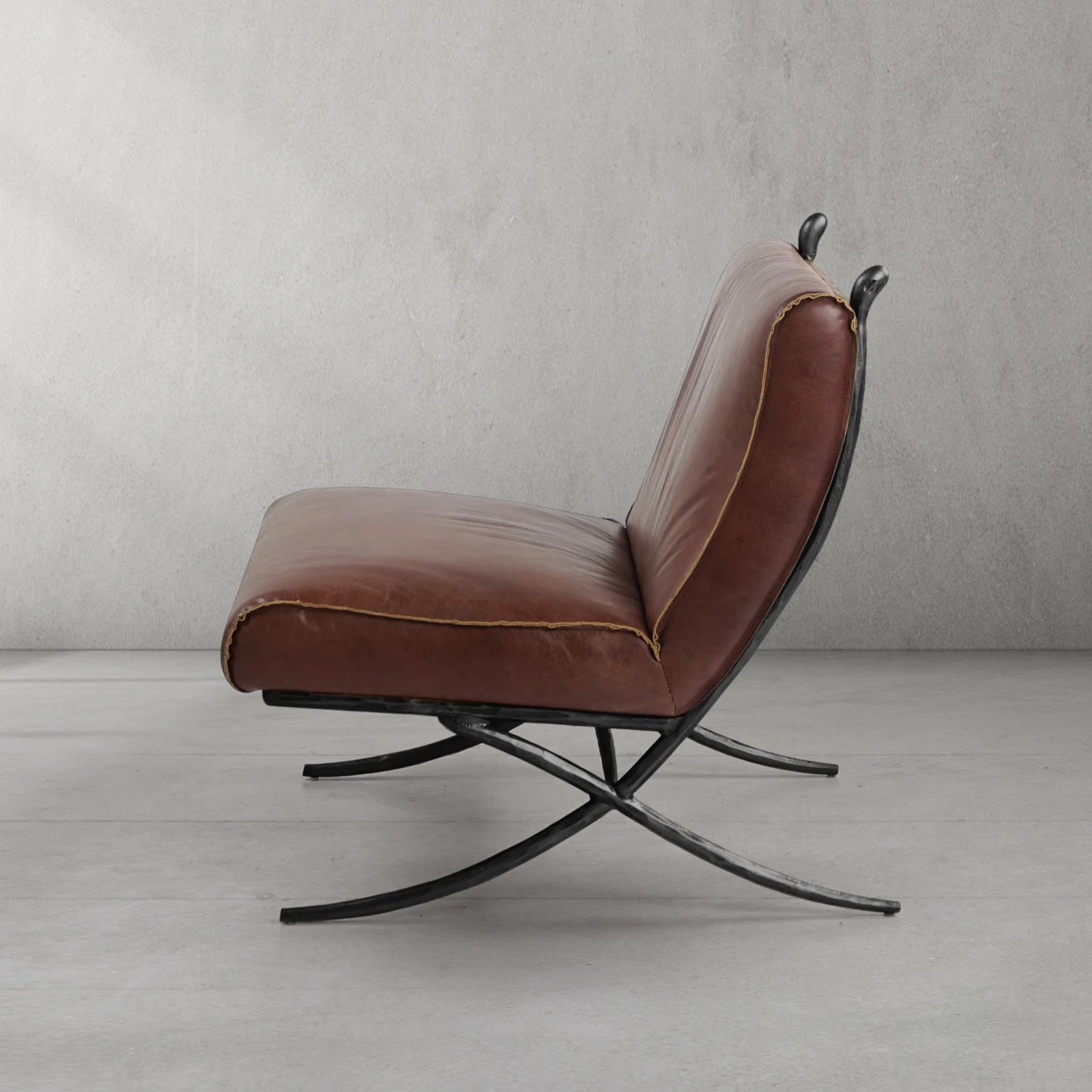 Hand-Forged Metal Vintage Leather Lounge Chair - Image 11