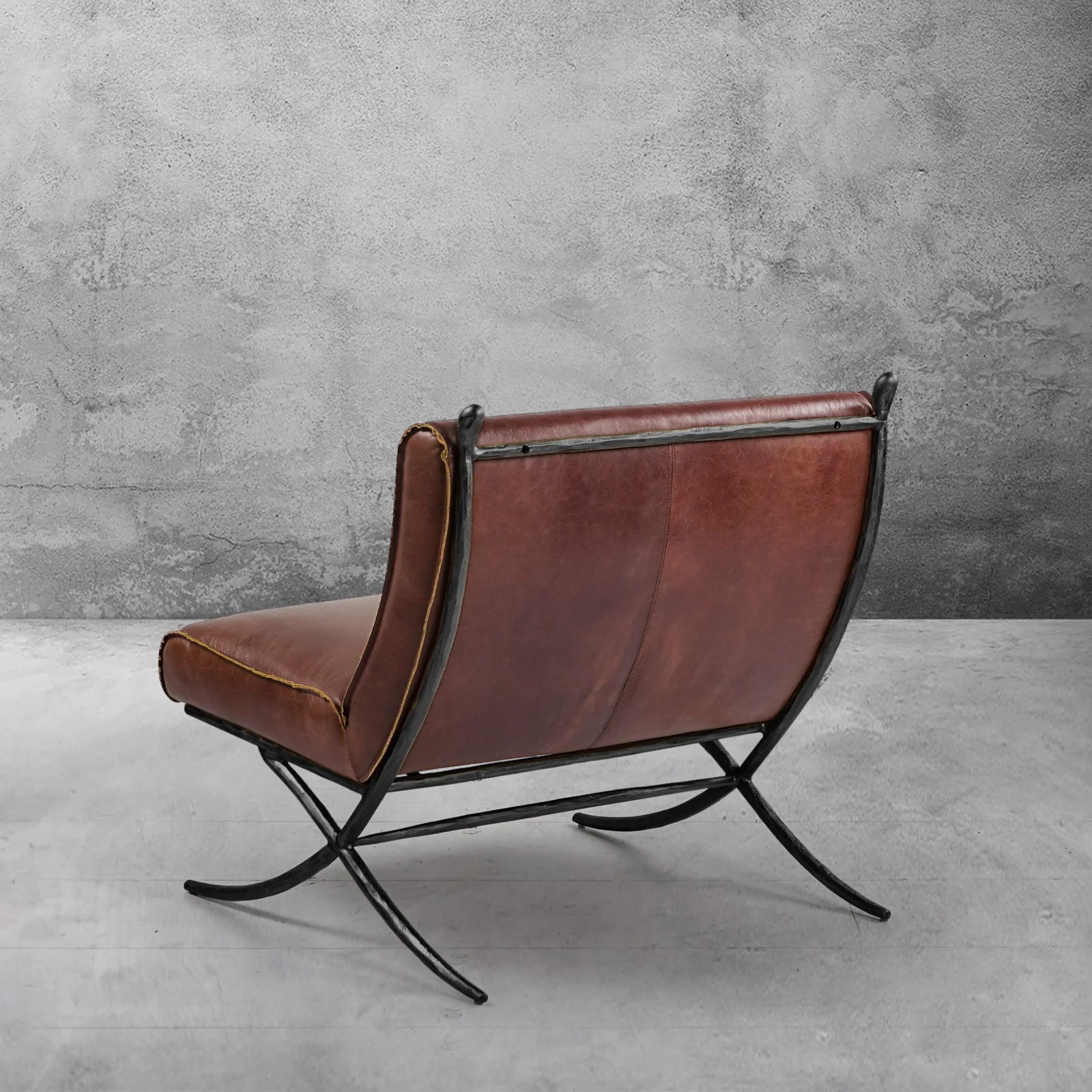 Hand-Forged Metal Vintage Leather Lounge Chair - Image 12