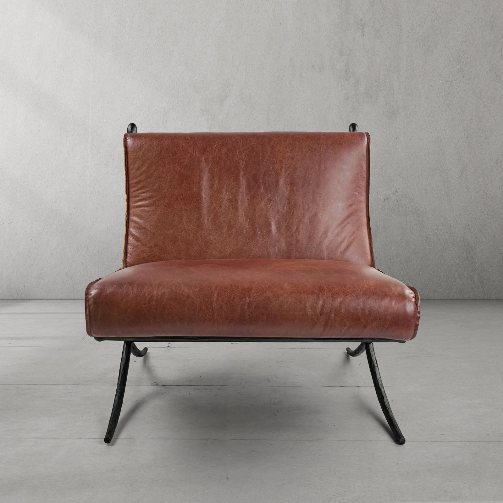 Hand-Forged Metal Vintage Leather Lounge Chair - Image 13