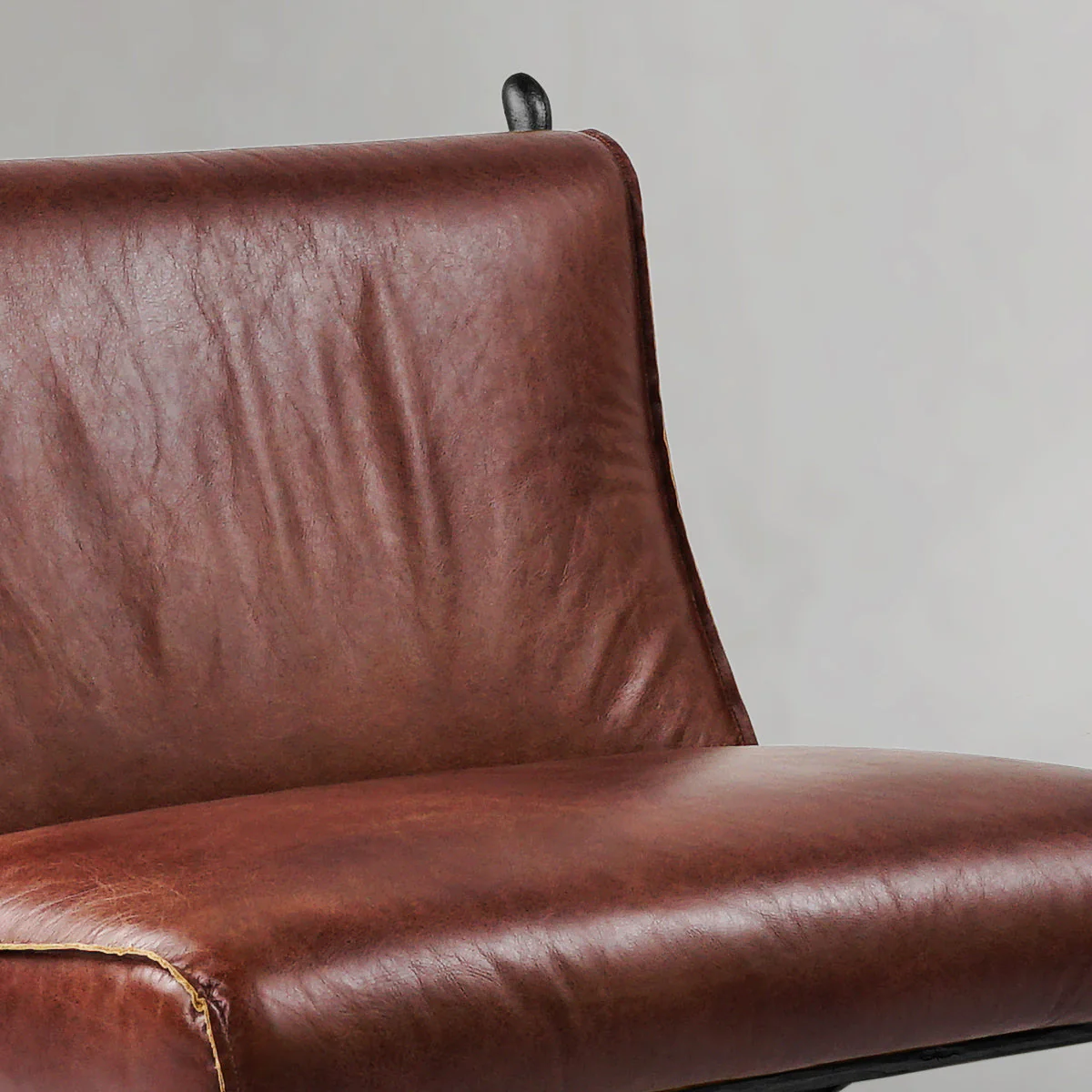 Hand-Forged Metal Vintage Leather Lounge Chair - Image 17
