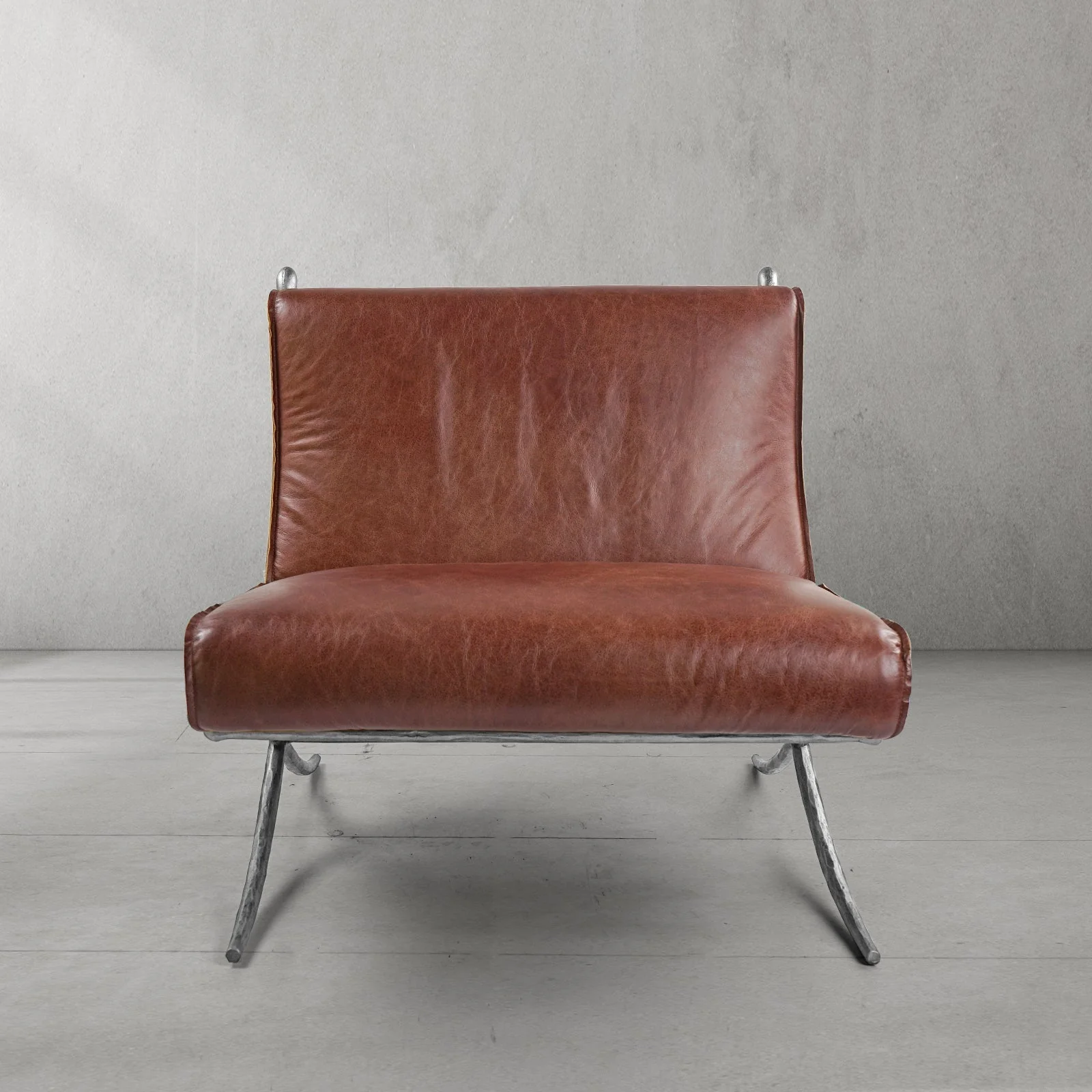 Hand-Forged Metal Vintage Leather Lounge Chair - Image 19