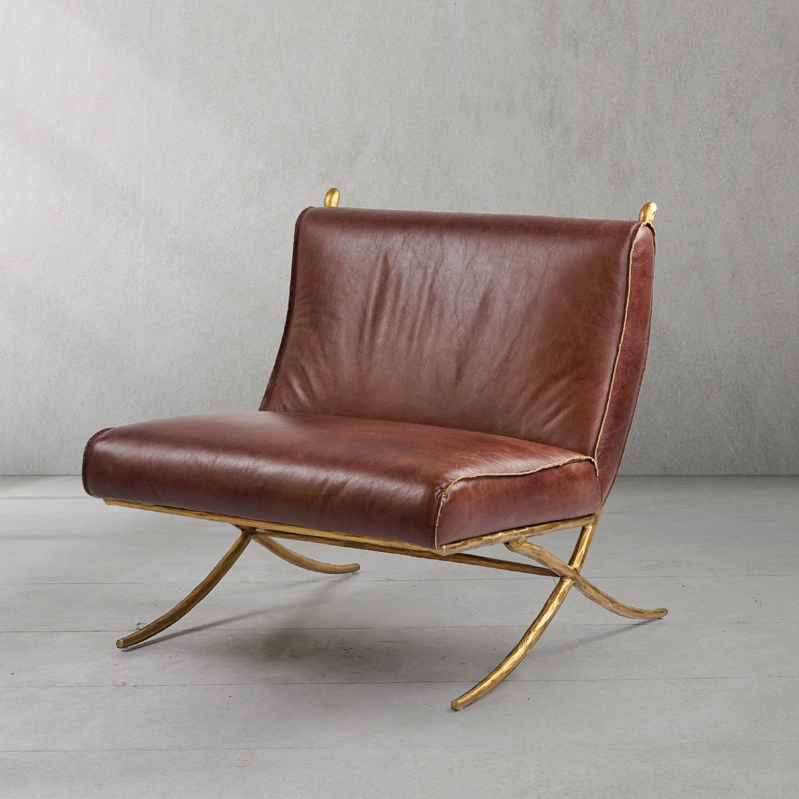 Hand-Forged Metal Vintage Leather Lounge Chair - Image 2
