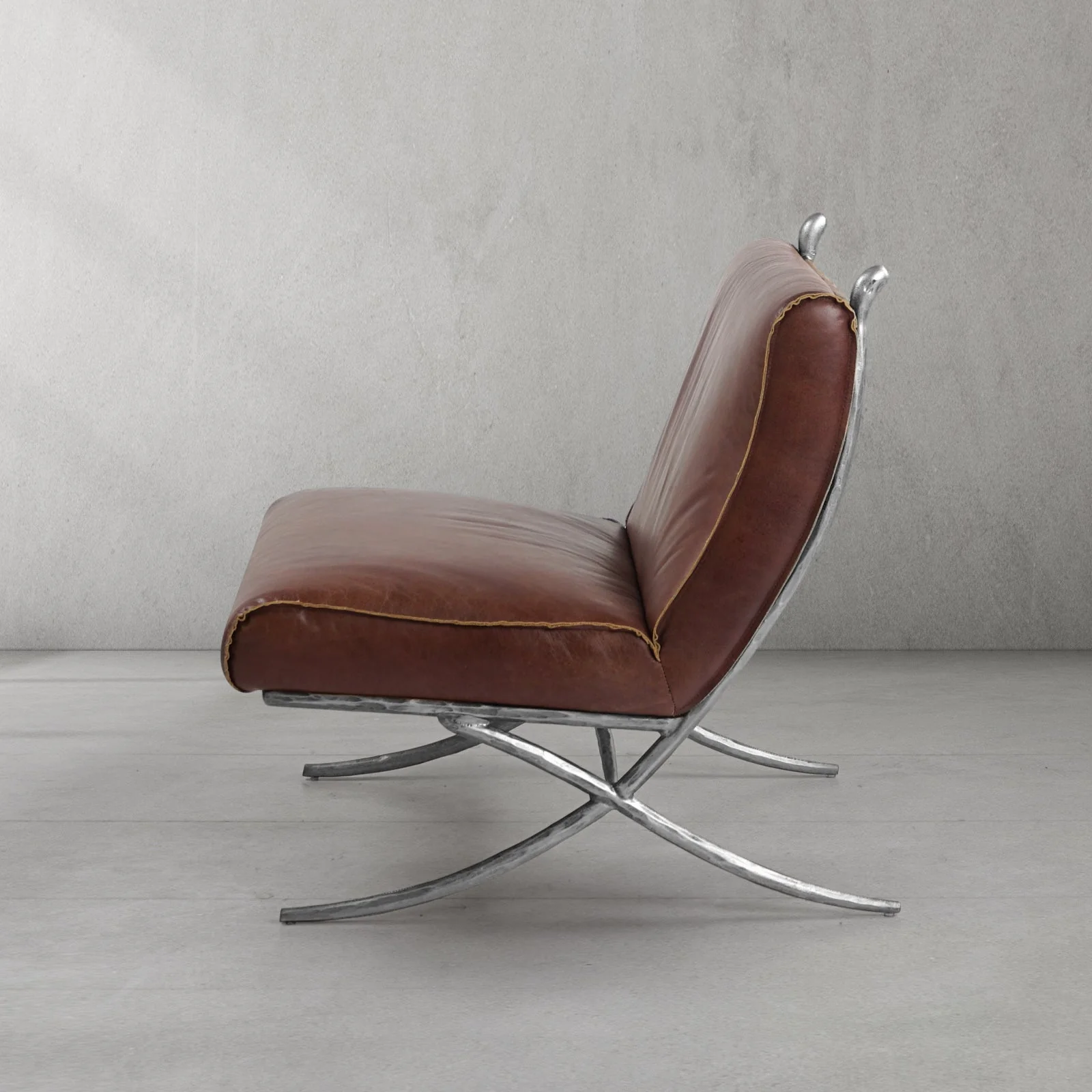 Hand-Forged Metal Vintage Leather Lounge Chair - Image 20