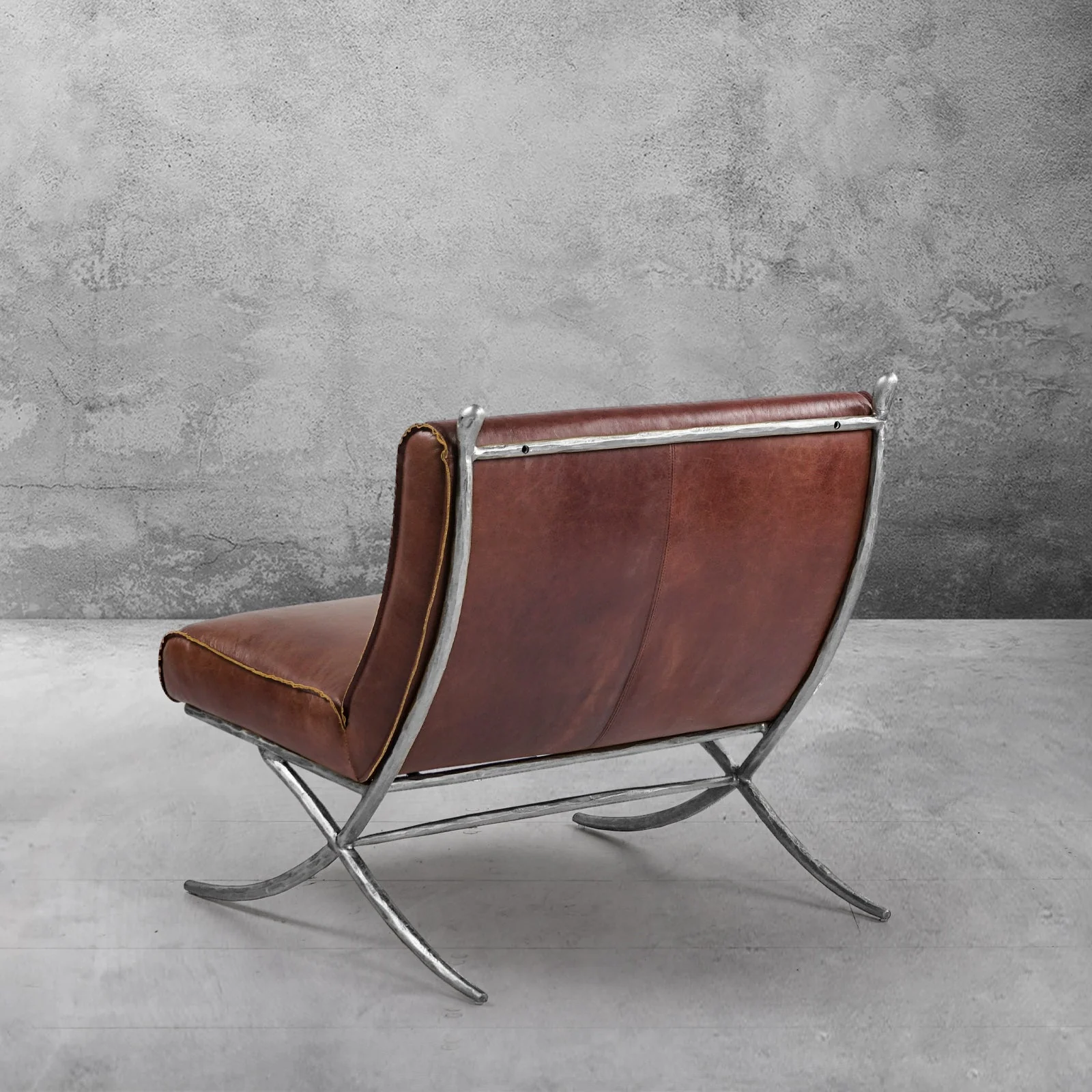 Hand-Forged Metal Vintage Leather Lounge Chair - Image 21